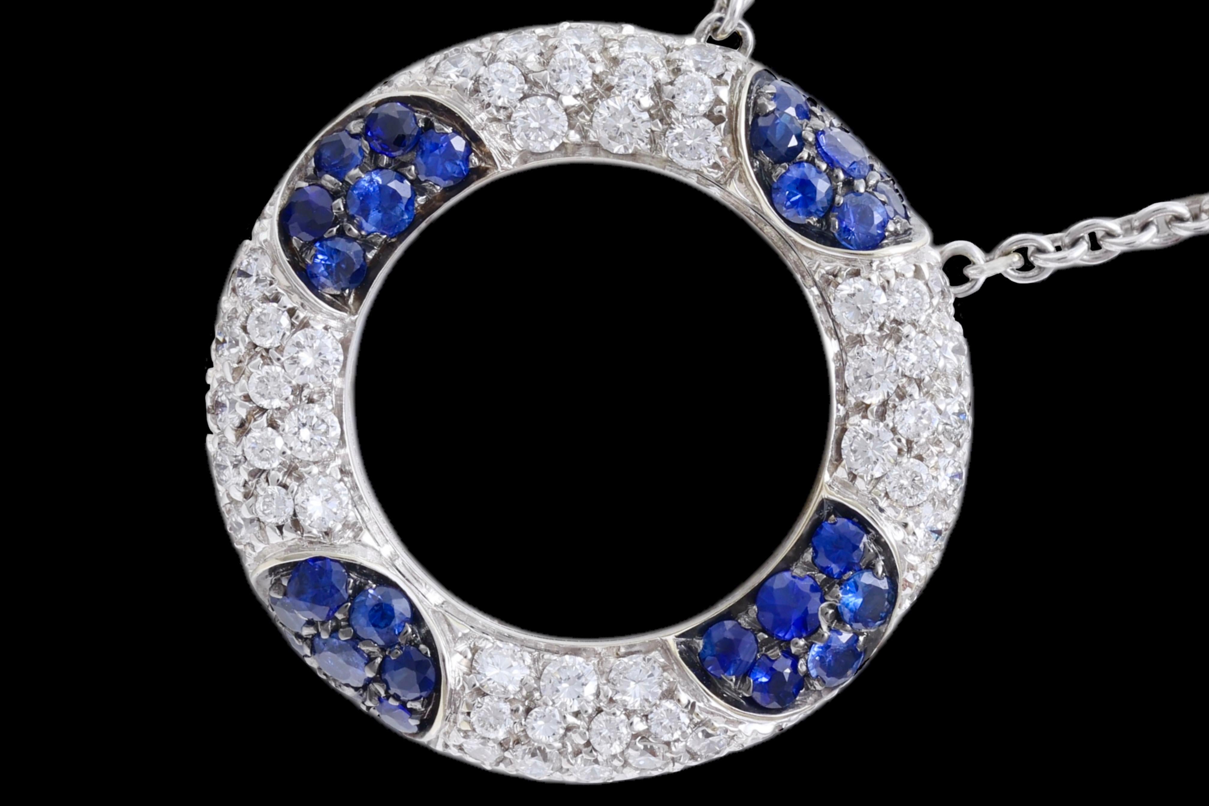 18 Kt Weißgold Diamant & Blauer Saphir Halskette / Anhänger im Angebot 5
