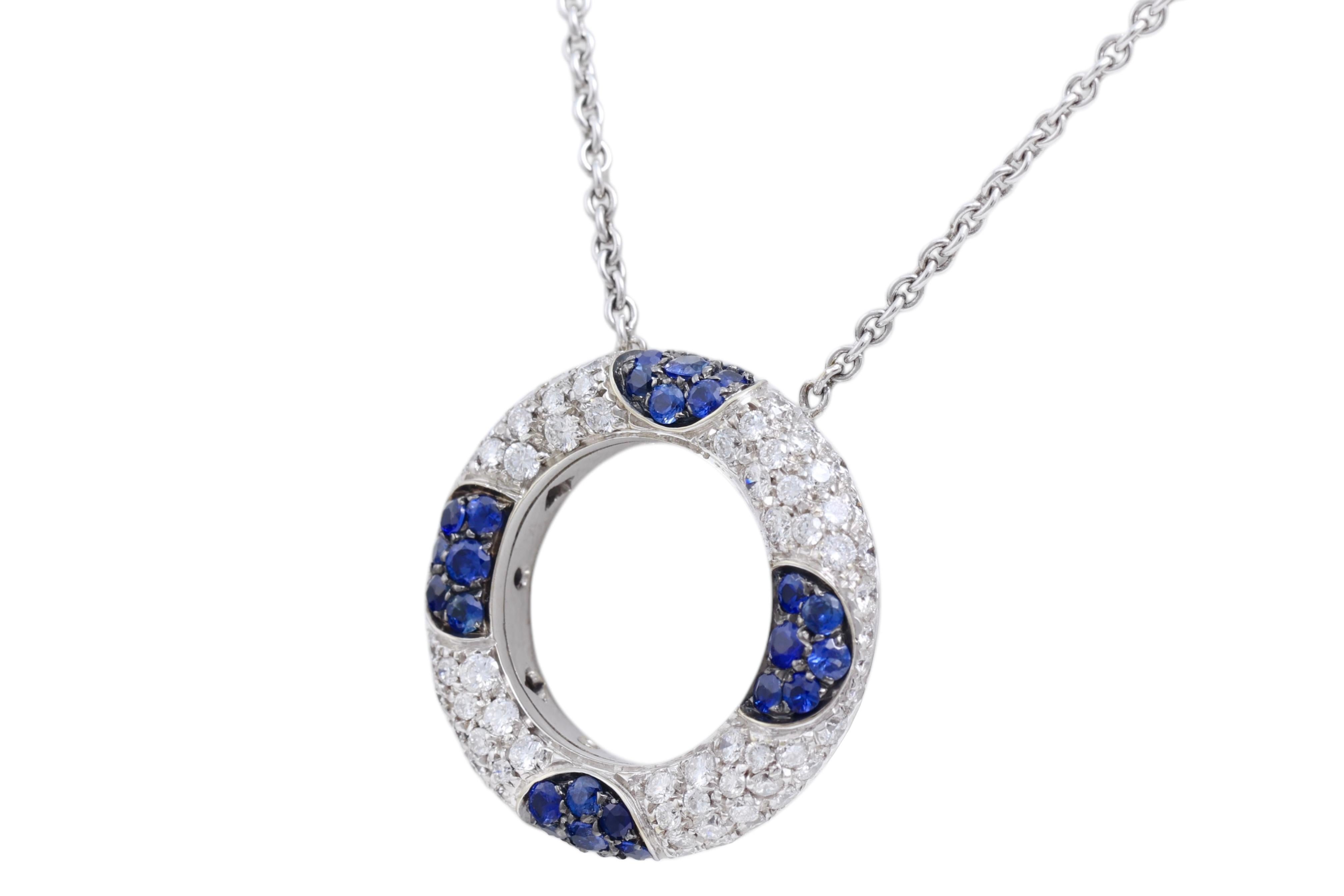 WEISSGOLDENE HALSKETTE MIT DIAMANTEN UND SAPHIREN

MATERIAL: 18 kt massives Weißgold

DIAMANTEN: Diamanten im Brillantschliff zusammen  2,16 ct.

SAPPHIRE: blaue Saphire zusammen  1,12 ct.

GEWICHT: 13,5 gr / 0,480 oz / 8,7 dwt

Passend zum Ring