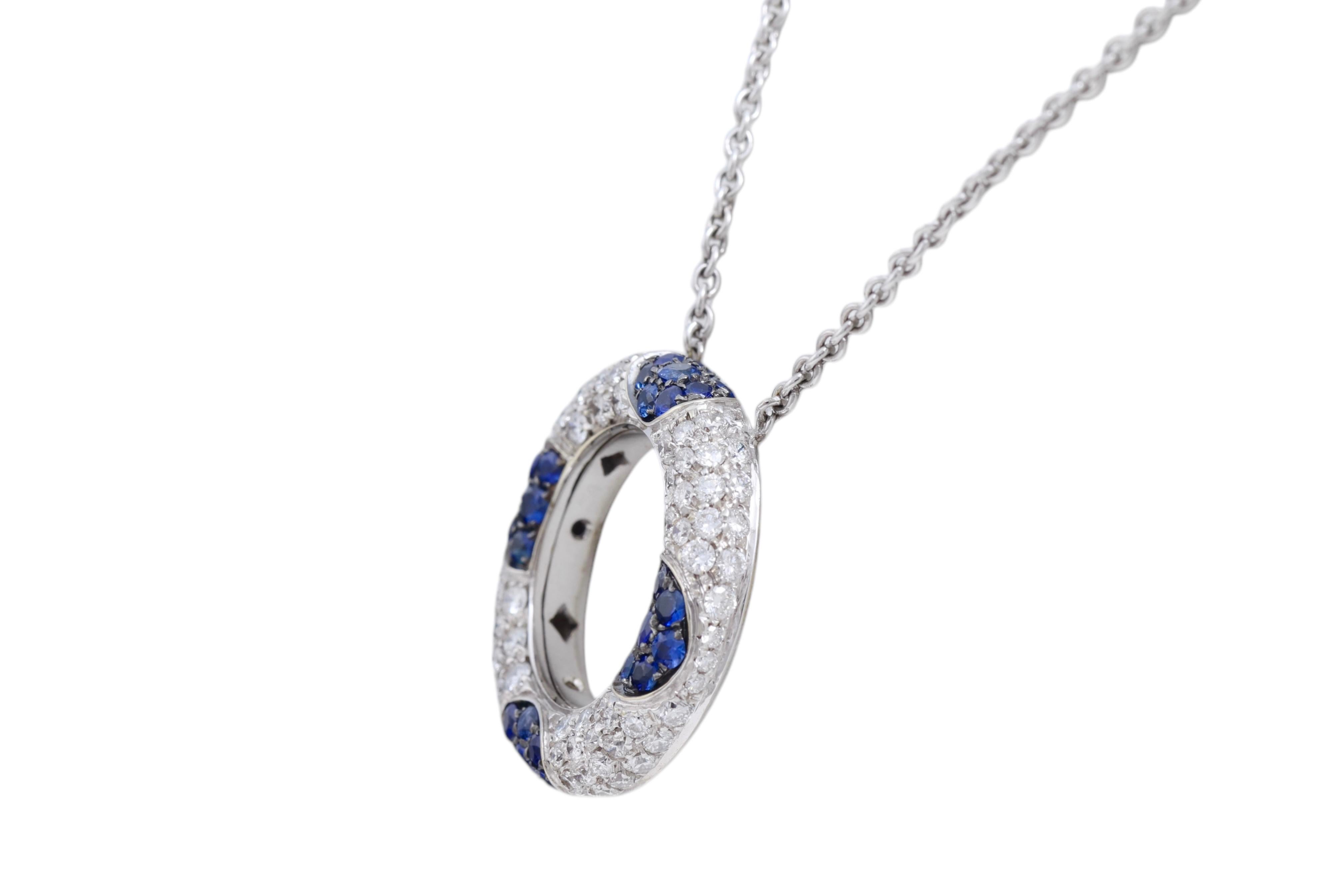 18 Kt Weißgold Diamant & Blauer Saphir Halskette / Anhänger (Moderne) im Angebot
