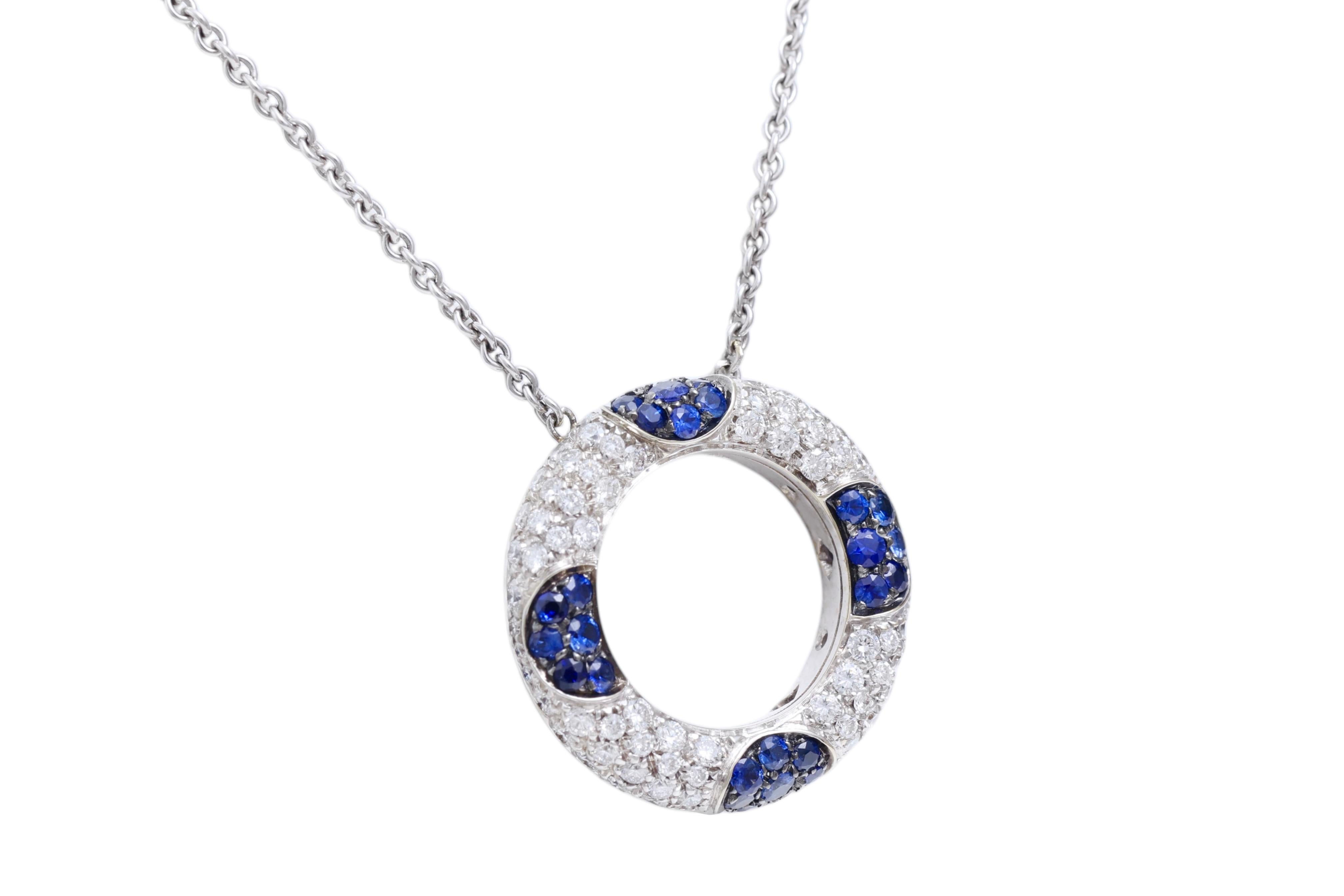 18 Kt Weißgold Diamant & Blauer Saphir Halskette / Anhänger (Brillantschliff) im Angebot