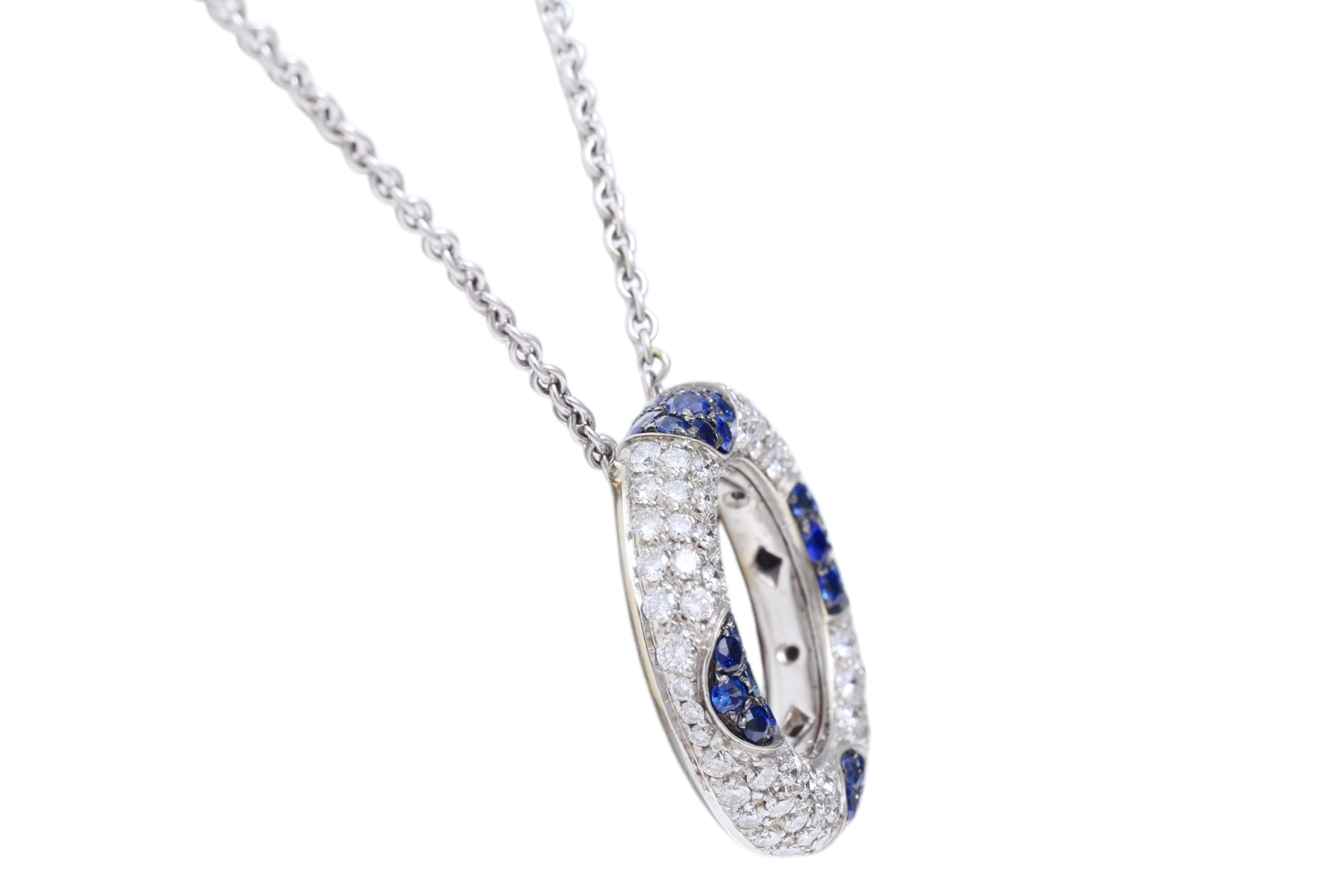 18 Kt Weißgold Diamant & Blauer Saphir Halskette / Anhänger im Zustand „Neu“ im Angebot in Antwerp, BE