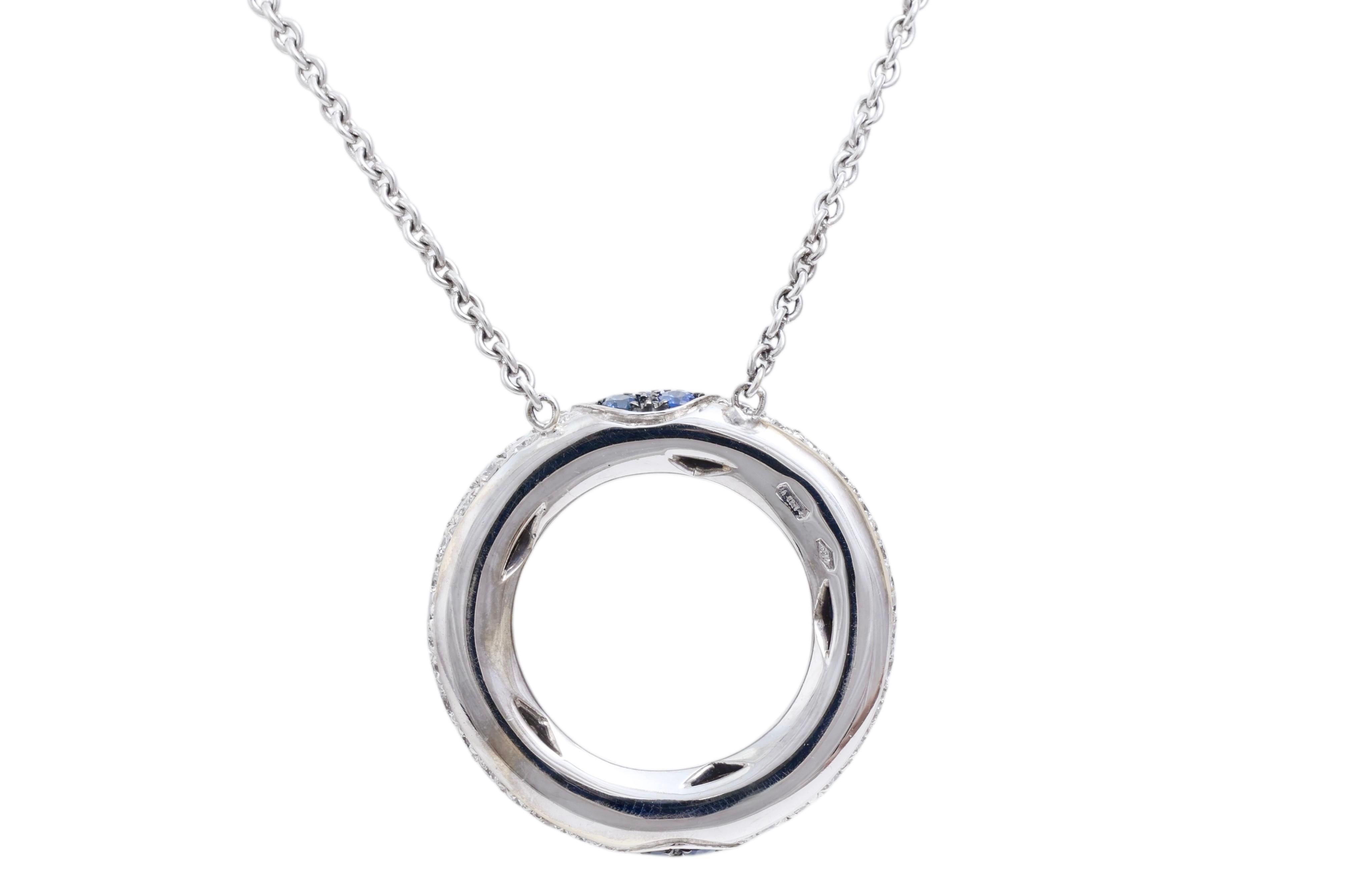 18 Kt Weißgold Diamant & Blauer Saphir Halskette / Anhänger für Damen oder Herren im Angebot