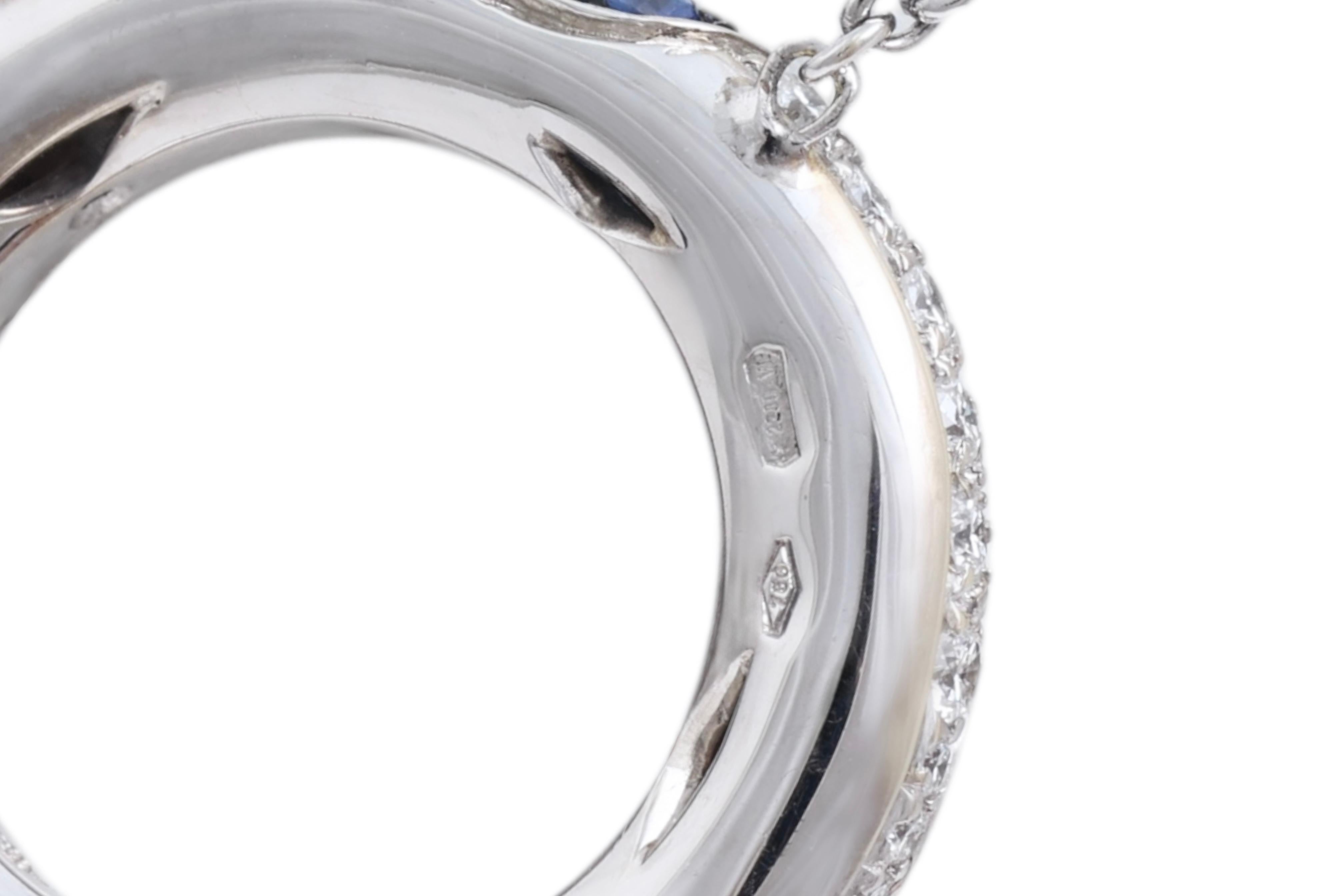 18 Kt Weißgold Diamant & Blauer Saphir Halskette / Anhänger im Angebot 2