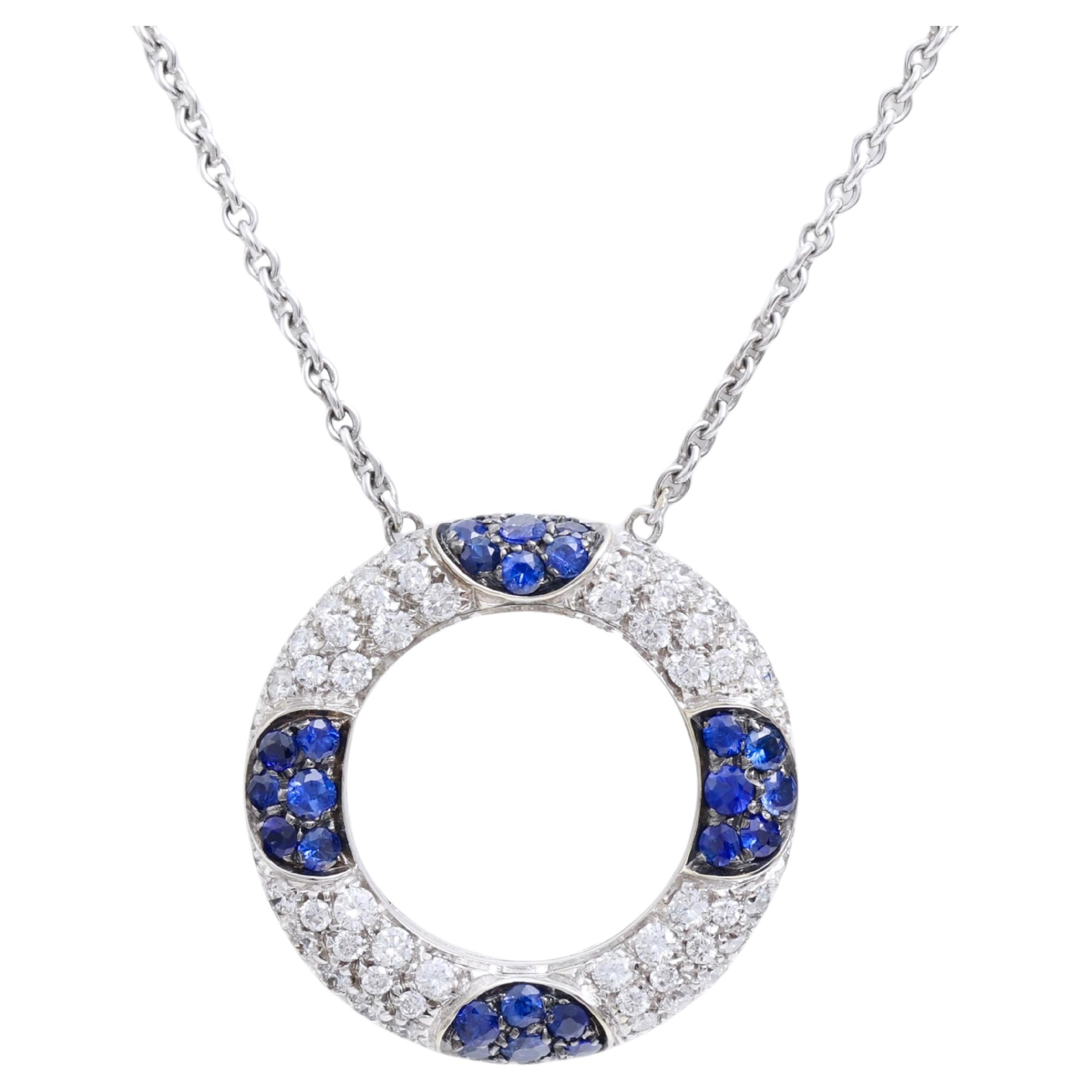 18 Kt Weißgold Diamant & Blauer Saphir Halskette / Anhänger im Angebot