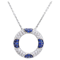 18 Kt Weißgold Diamant & Blauer Saphir Halskette / Anhänger
