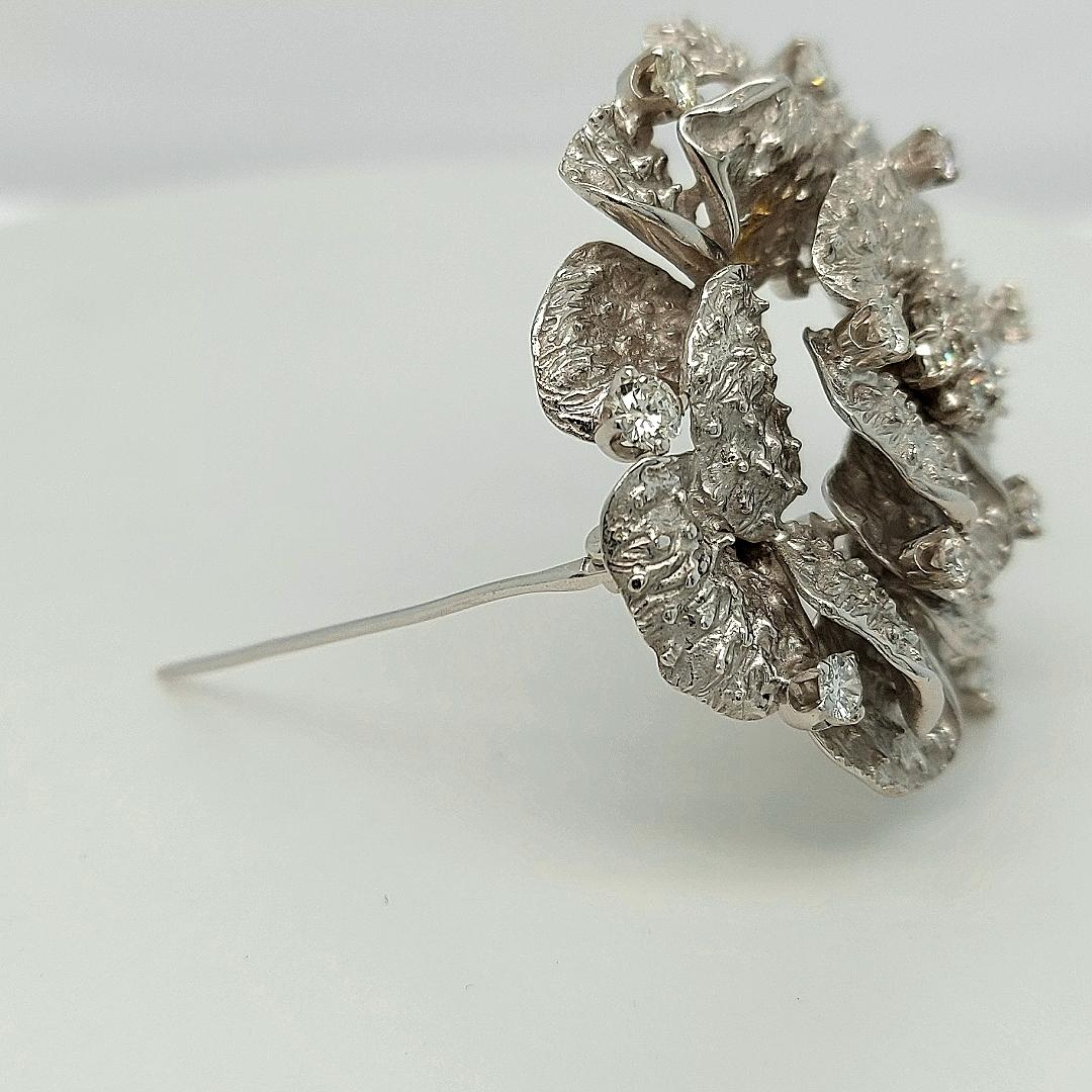 Women's or Men's 18kt White Gold Diamond Camellia Flower Brooch For Sale