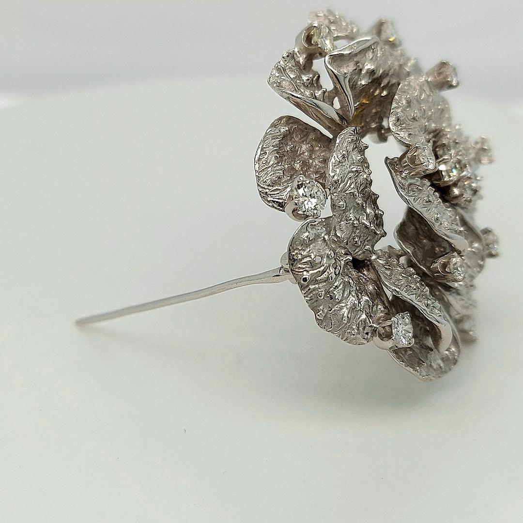 Women's or Men's 18kt White Gold Diamond Camellia Flower Brooch