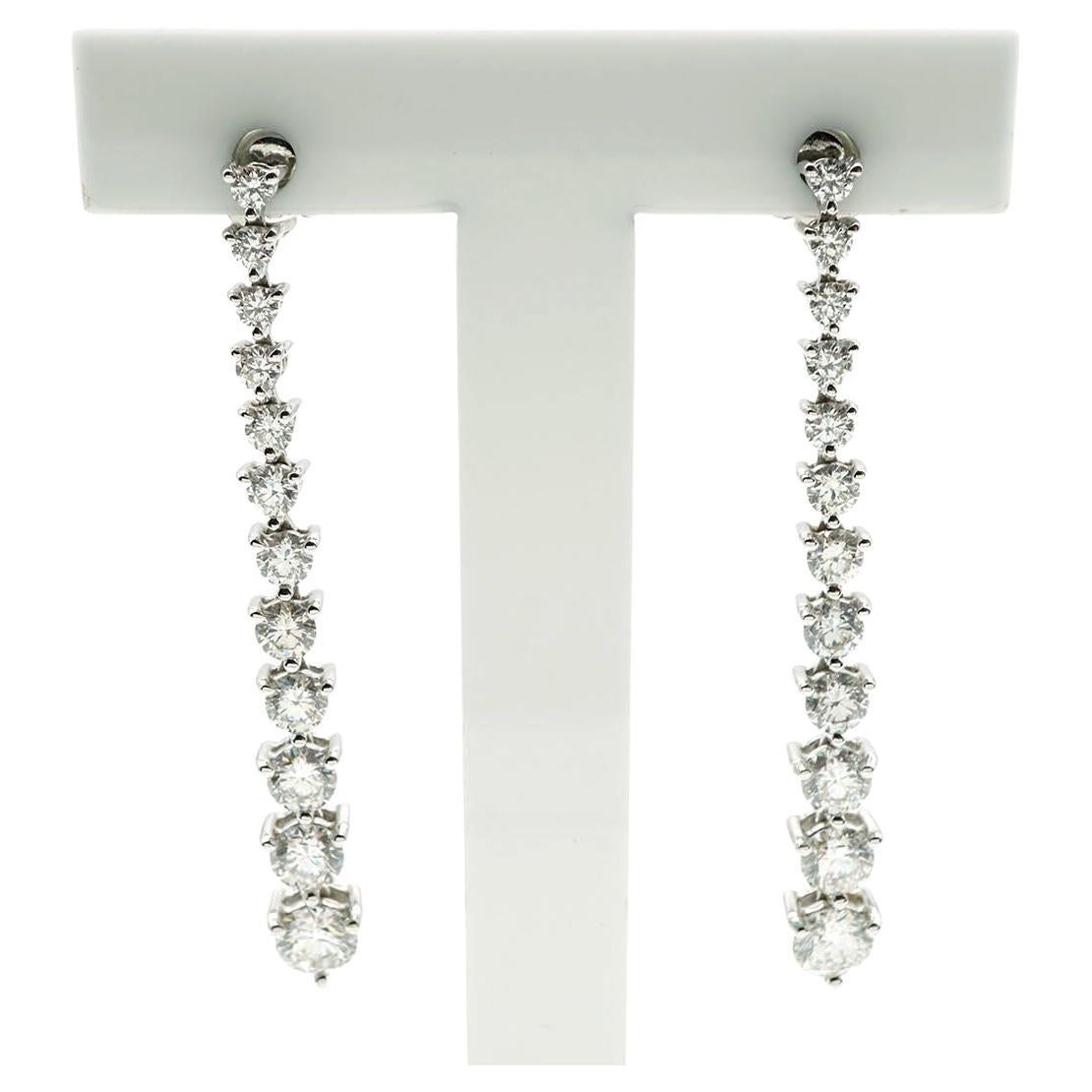 18 Kt White Gold Diamond Chandelier Earrings Ct 3.70 For Sale