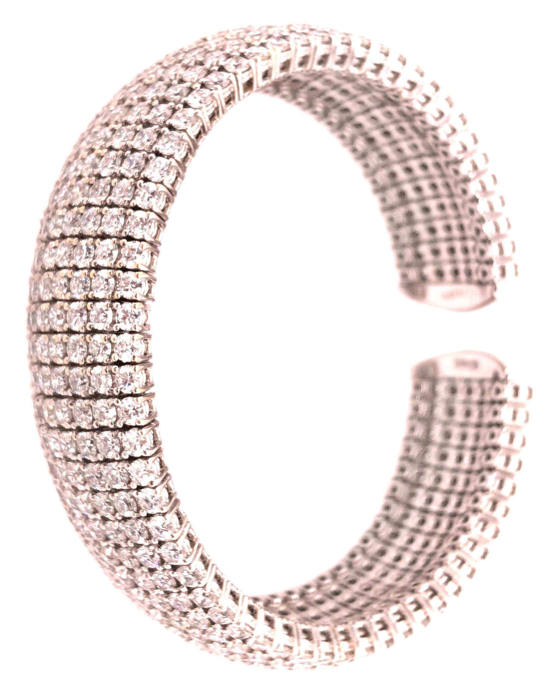 Round Cut 18 Karat White Gold and Diamond Cuff Bracelet Weighing Approx 32.89 Carat For Sale