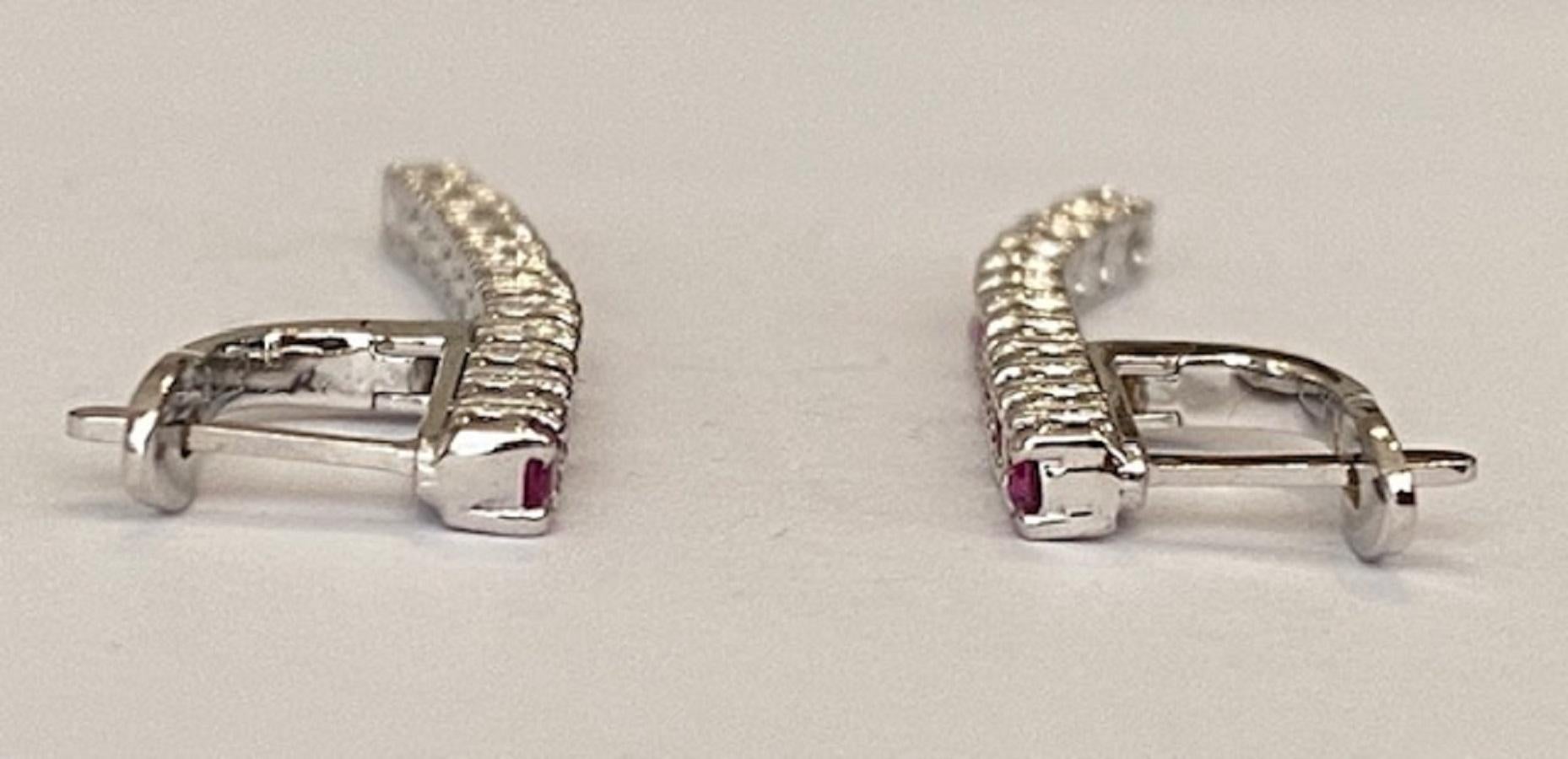18 kt white gold Diamond Dangle earrings studs with Rubies For Sale 5