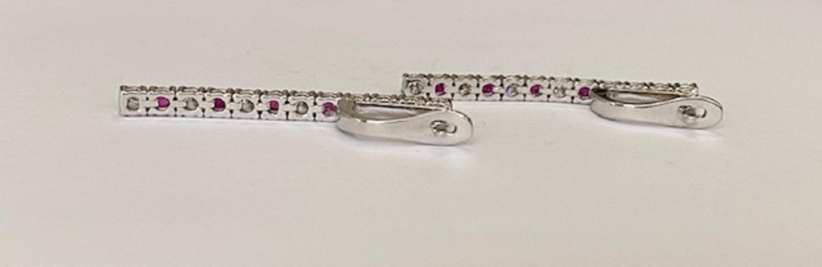 18 kt white gold Diamond Dangle earrings studs with Rubies For Sale 6
