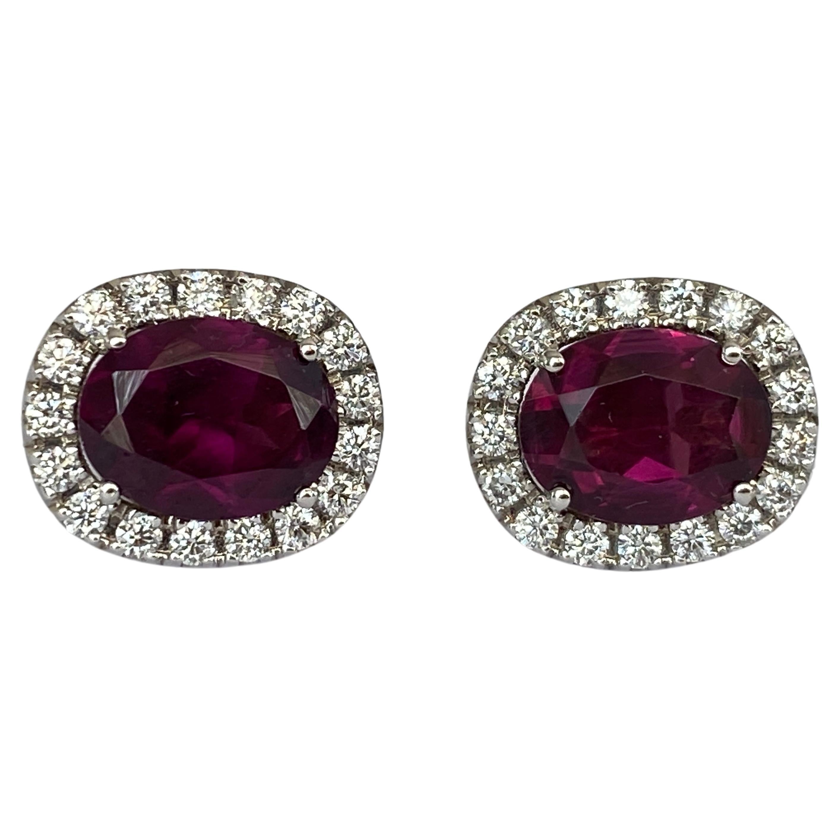 18 kt white gold Diamond earrings studs with  Red Tourmaline For Sale