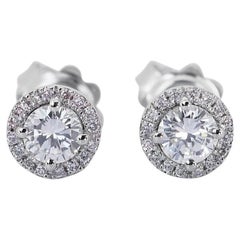 18 kt. White Gold Diamond Earrings with 0.86 ct Total Natural Diamonds IGI Cert 18 kt. White Gold Diamond Earrings with 0.86 ct Total Natural Diamonds IGI Cert
