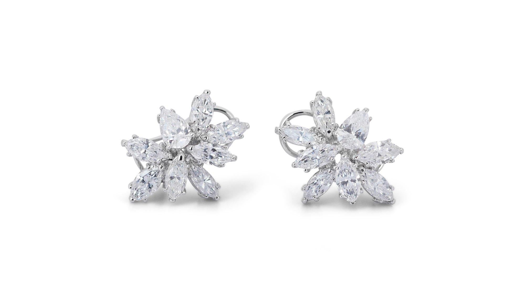 Pear Cut 18 kt. White Gold Diamond Earrings with 6 ct Total Natural Diamonds - IGI Cert