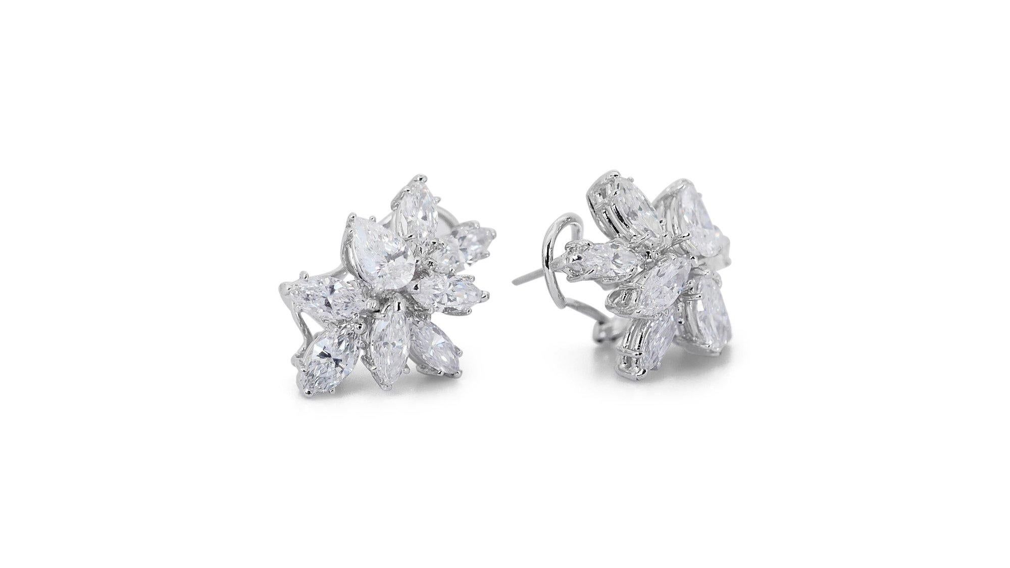 18 kt. White Gold Diamond Earrings with 6 ct Total Natural Diamonds - IGI Cert 1