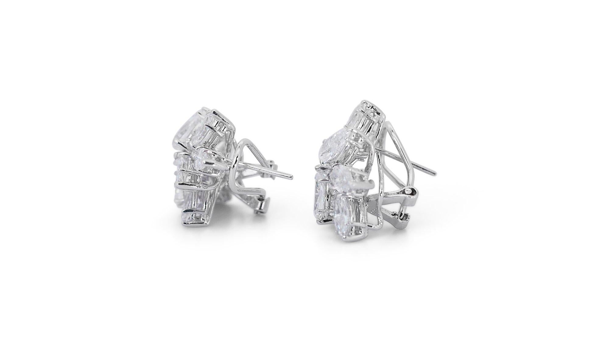 18 kt. White Gold Diamond Earrings with 6 ct Total Natural Diamonds - IGI Cert 2