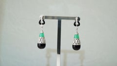 18 Karat White Gold Diamond Onyx Jade Earrings
