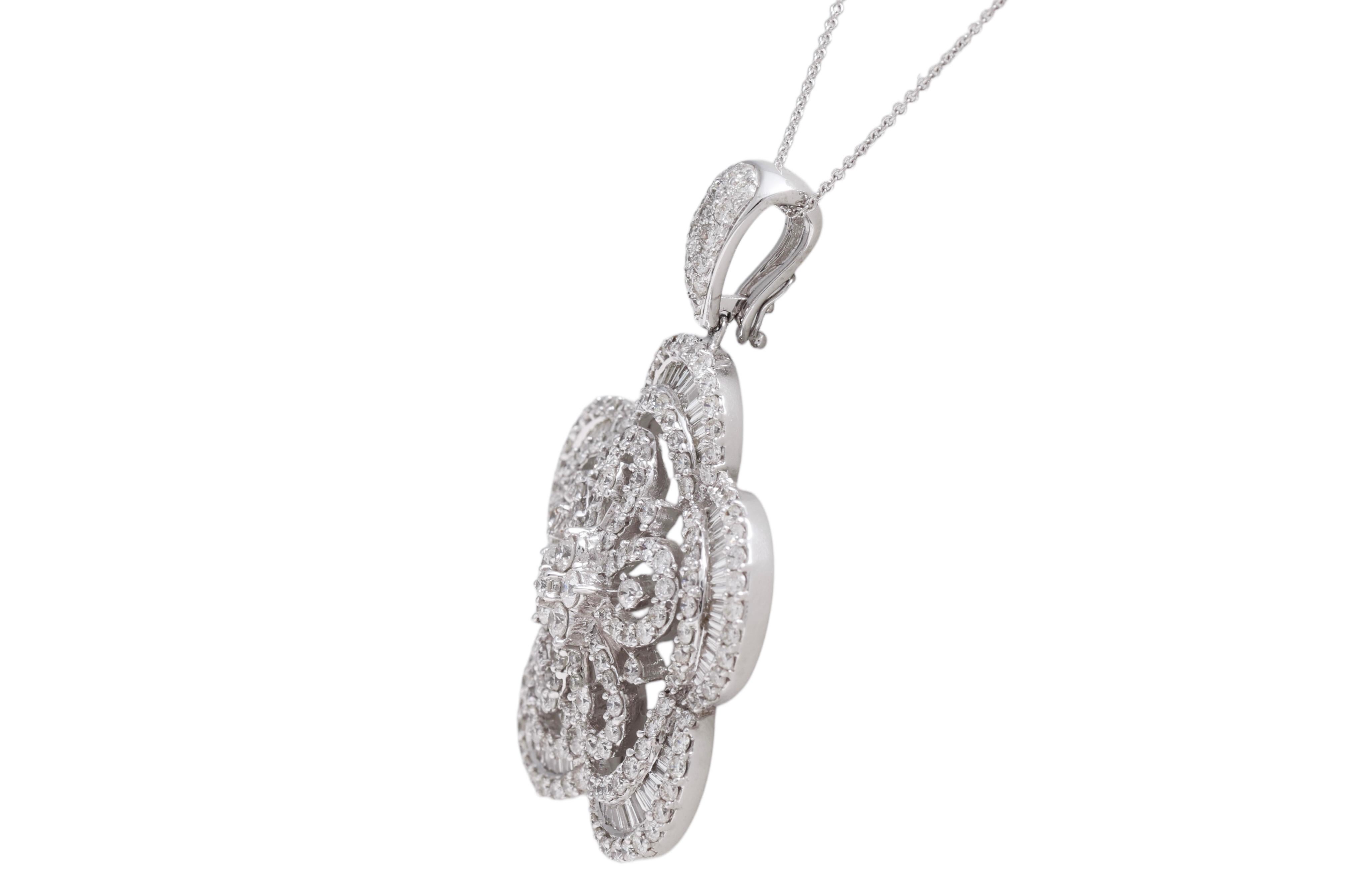 Modern 18 Kt White Gold Diamond Pendant / Hanger, Brilliant & Taper Cut Diamonds For Sale