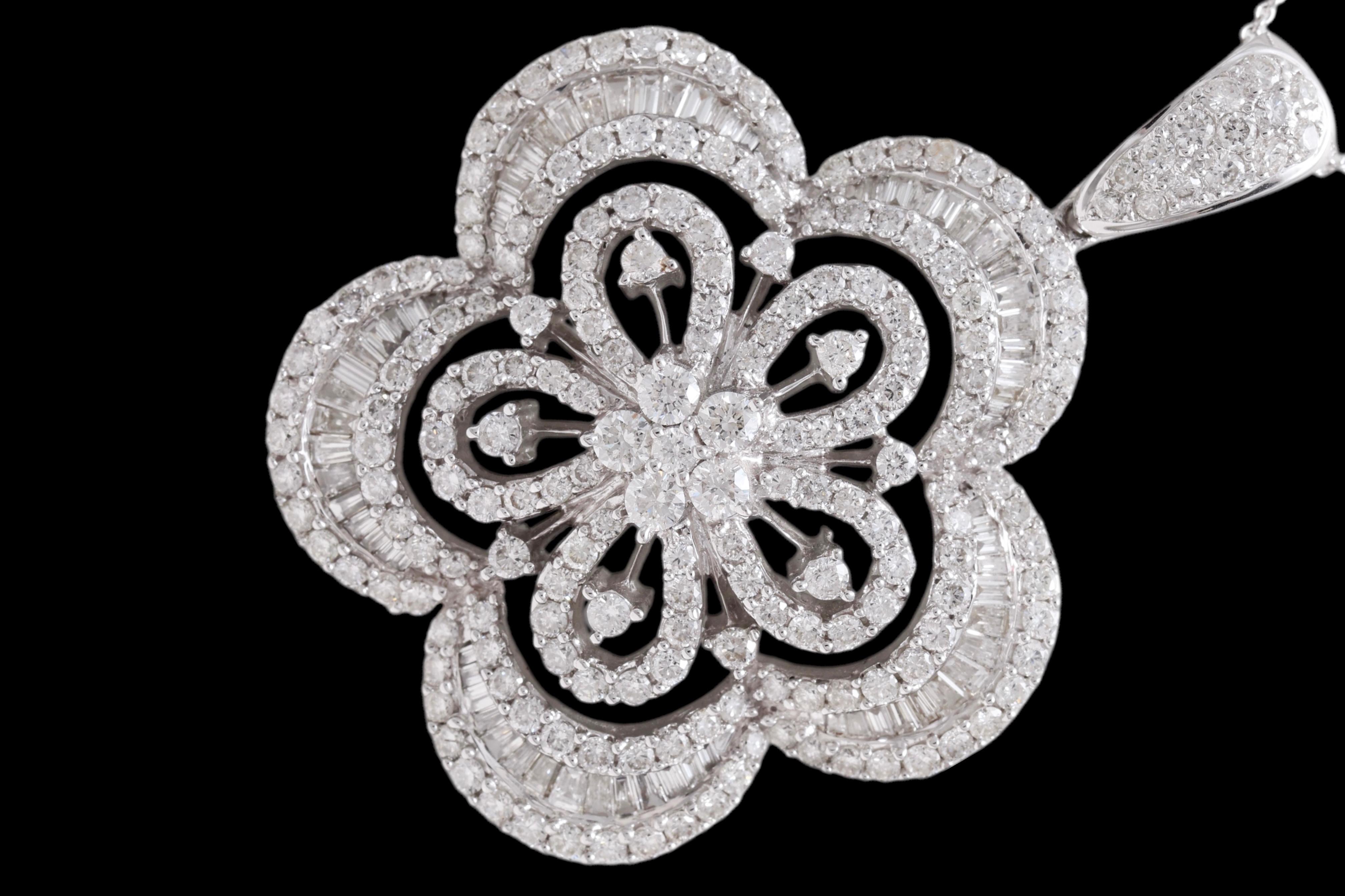 Women's or Men's 18 Kt White Gold Diamond Pendant / Hanger, Brilliant & Taper Cut Diamonds For Sale
