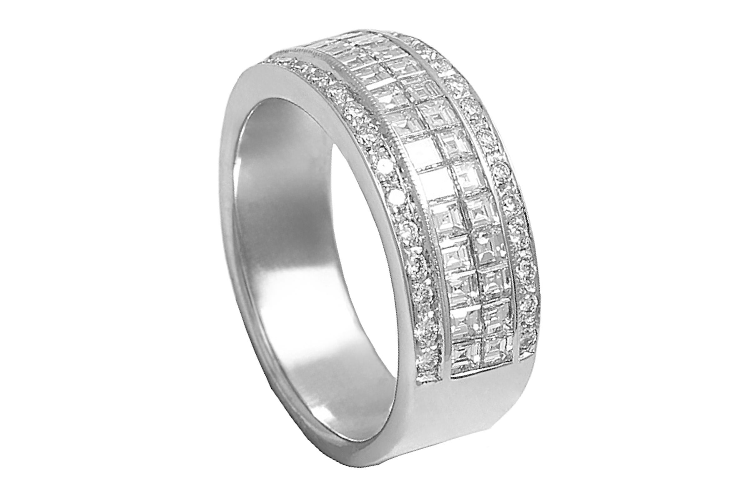 18 Kt White Gold Diamond Ring, Invisible Setting Square Cut Diamonds For Sale 5