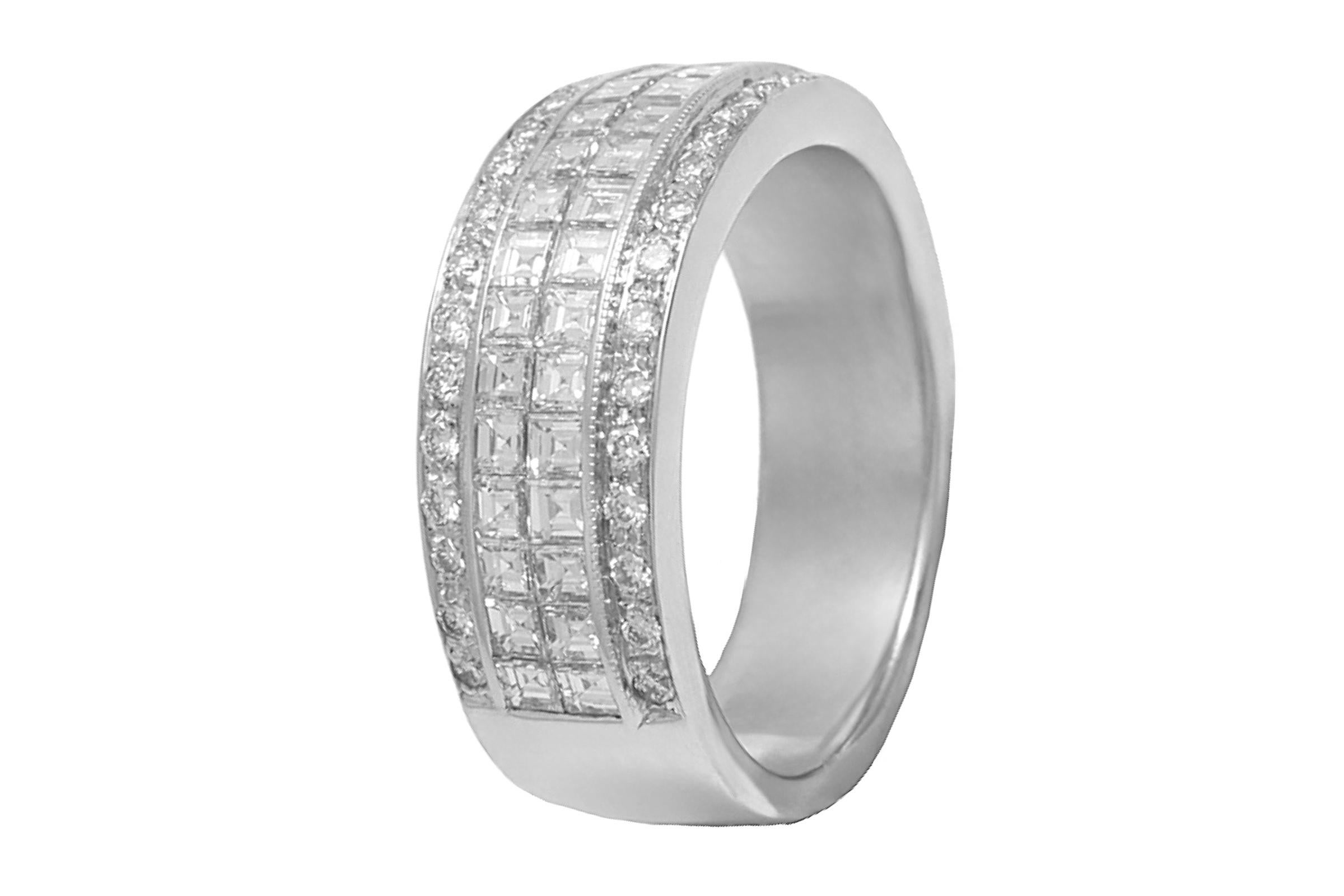 18 Kt White Gold Diamond Ring, Invisible Setting Square Cut Diamonds For Sale 1