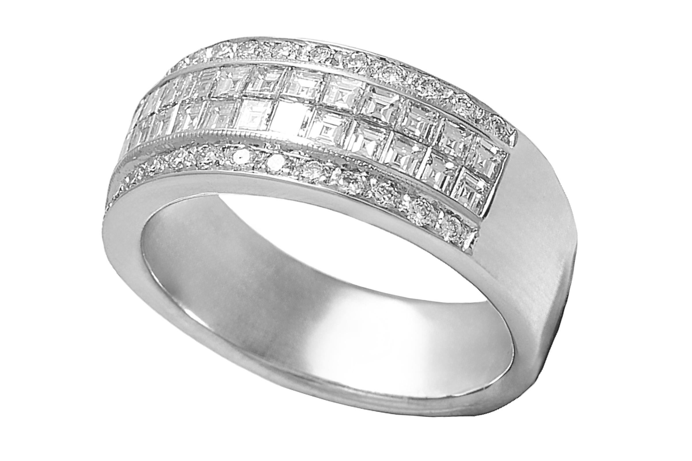 18 Kt White Gold Diamond Ring, Invisible Setting Square Cut Diamonds For Sale 4