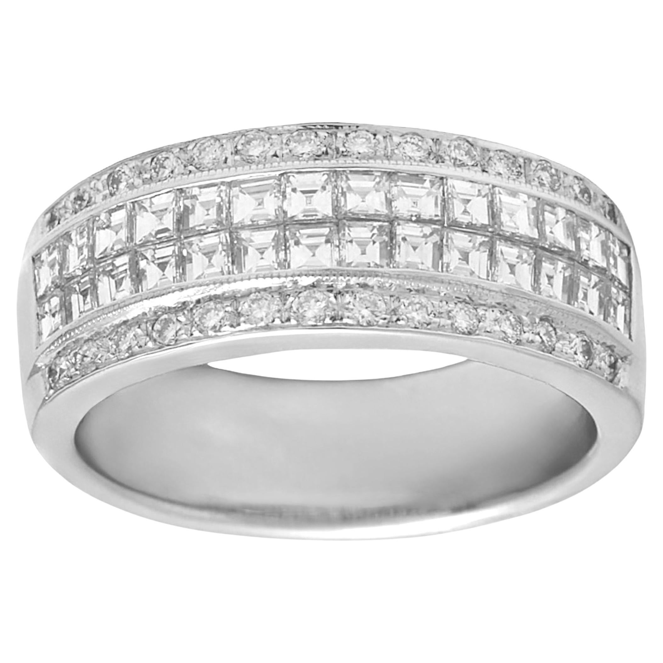 18 Kt White Gold Diamond Ring, Invisible Setting Square Cut Diamonds