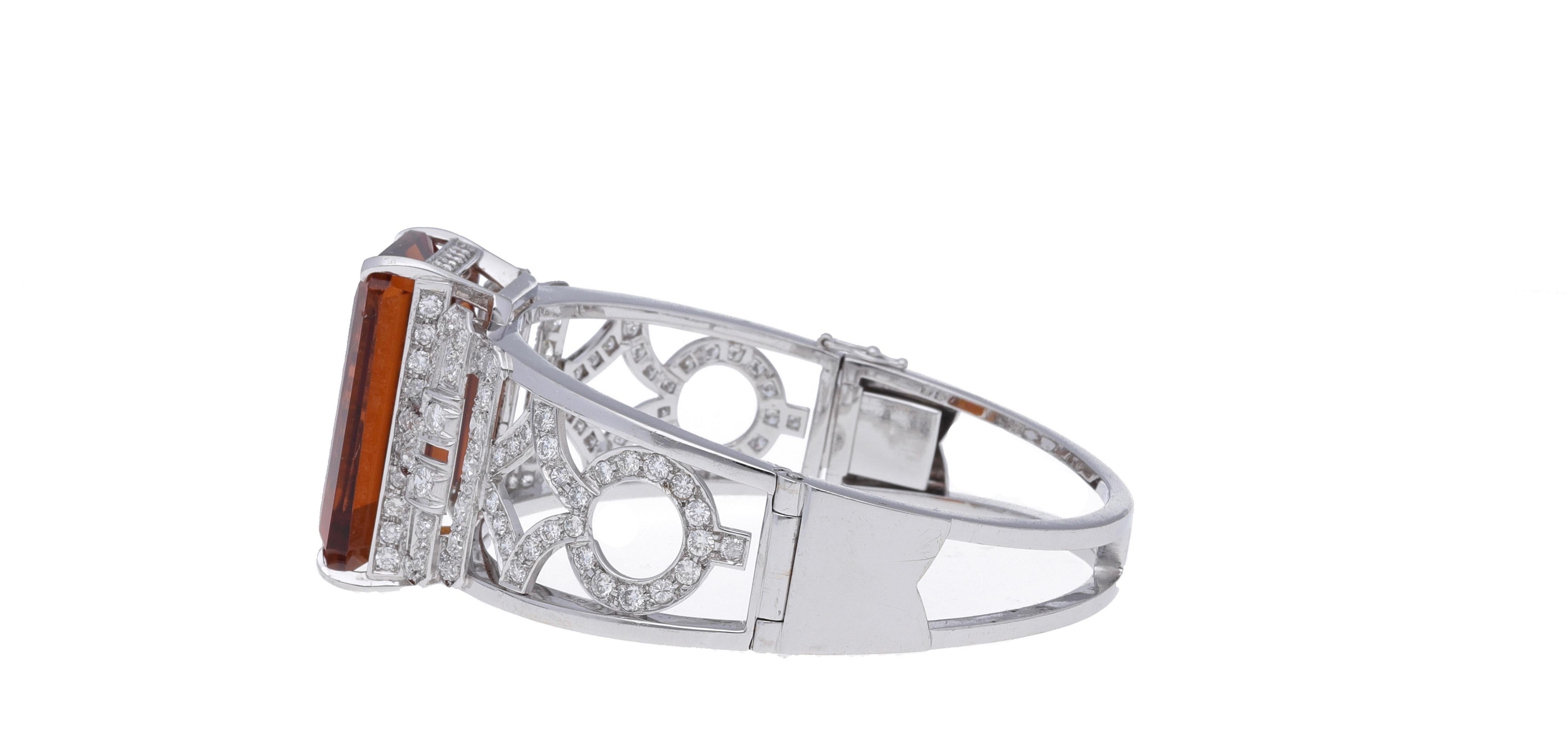 Bracelet jonc en or blanc 18 carats, diamants et quartz citrine Pour femmes en vente