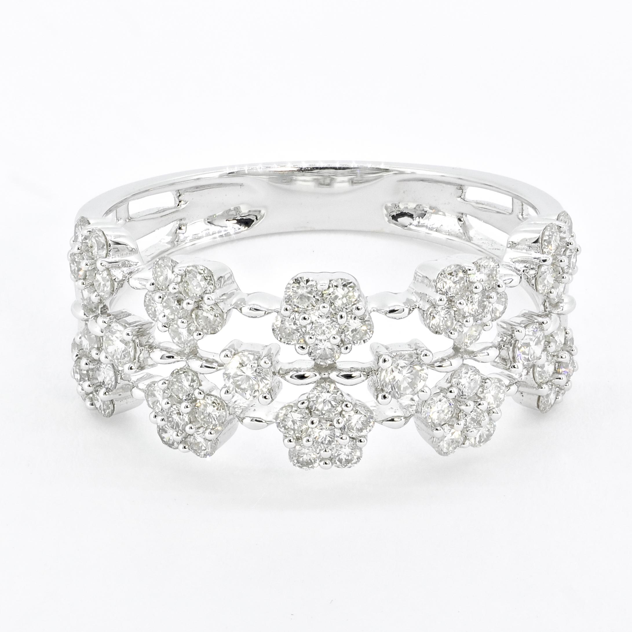 18 KT White Gold Diamonds Multi Flower Cluster Engagement Ring For Sale 5