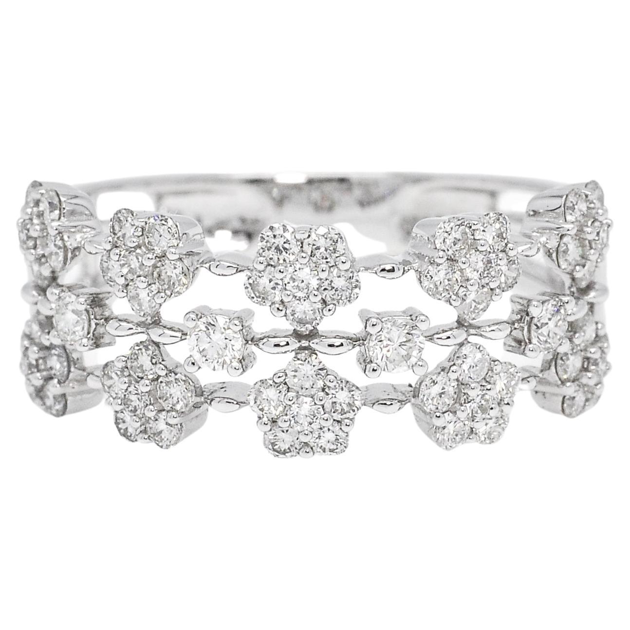 18 KT White Gold Diamonds Multi Flower Cluster Engagement Ring For Sale