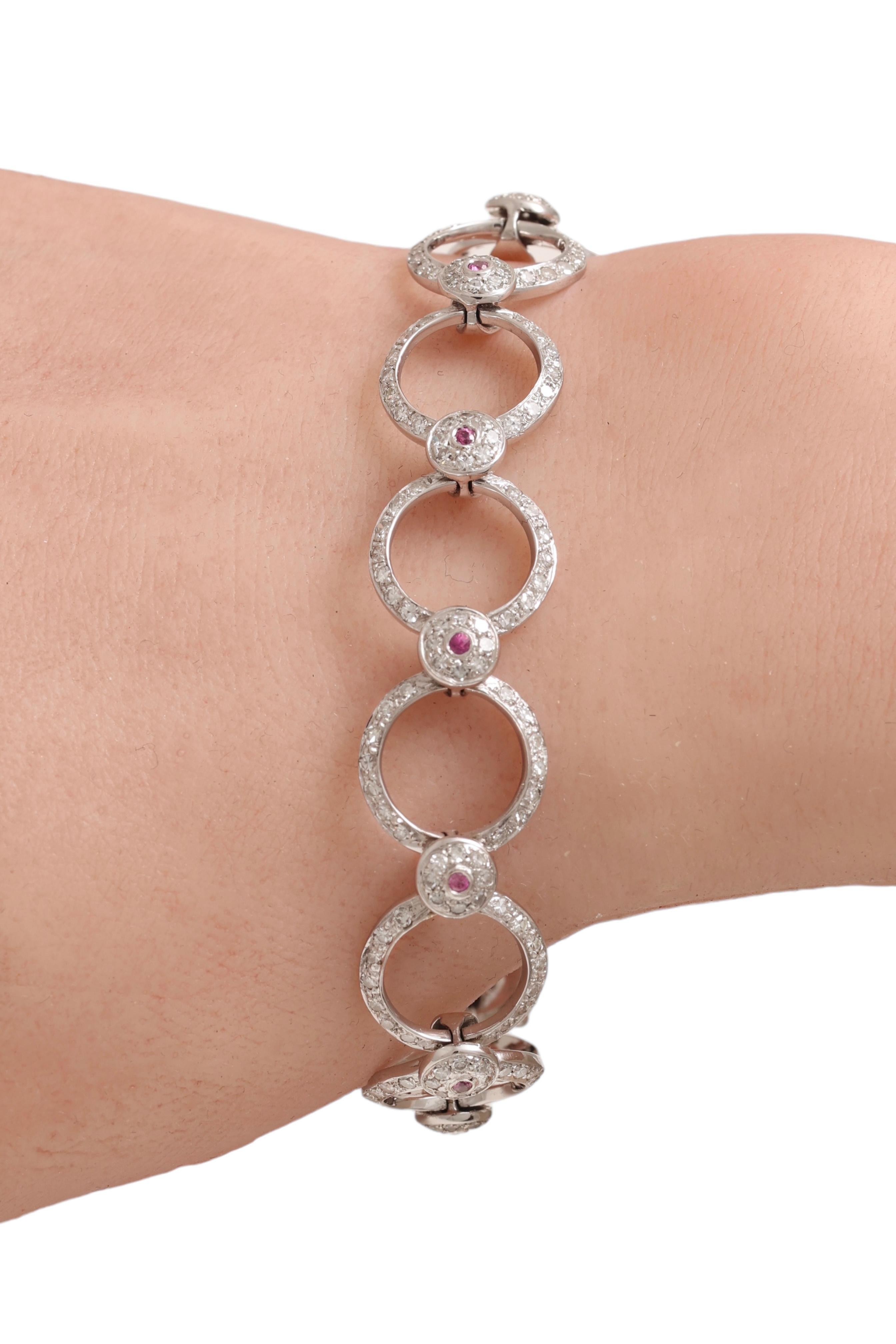 18 Kt White Gold Diamonds & Pink Sapphires Bracelet For Sale 4