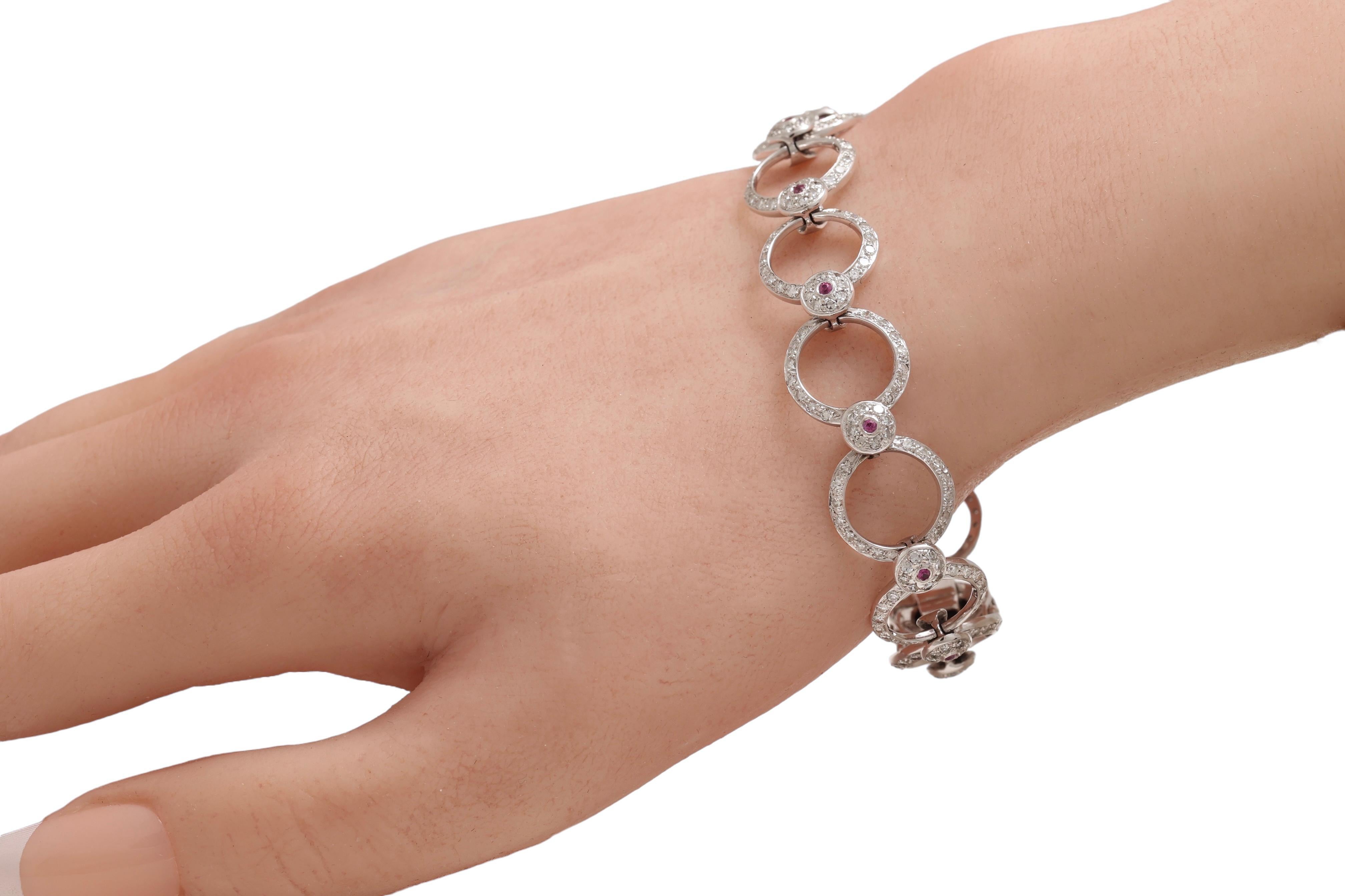 18 Kt White Gold Diamonds & Pink Sapphires Bracelet For Sale 5
