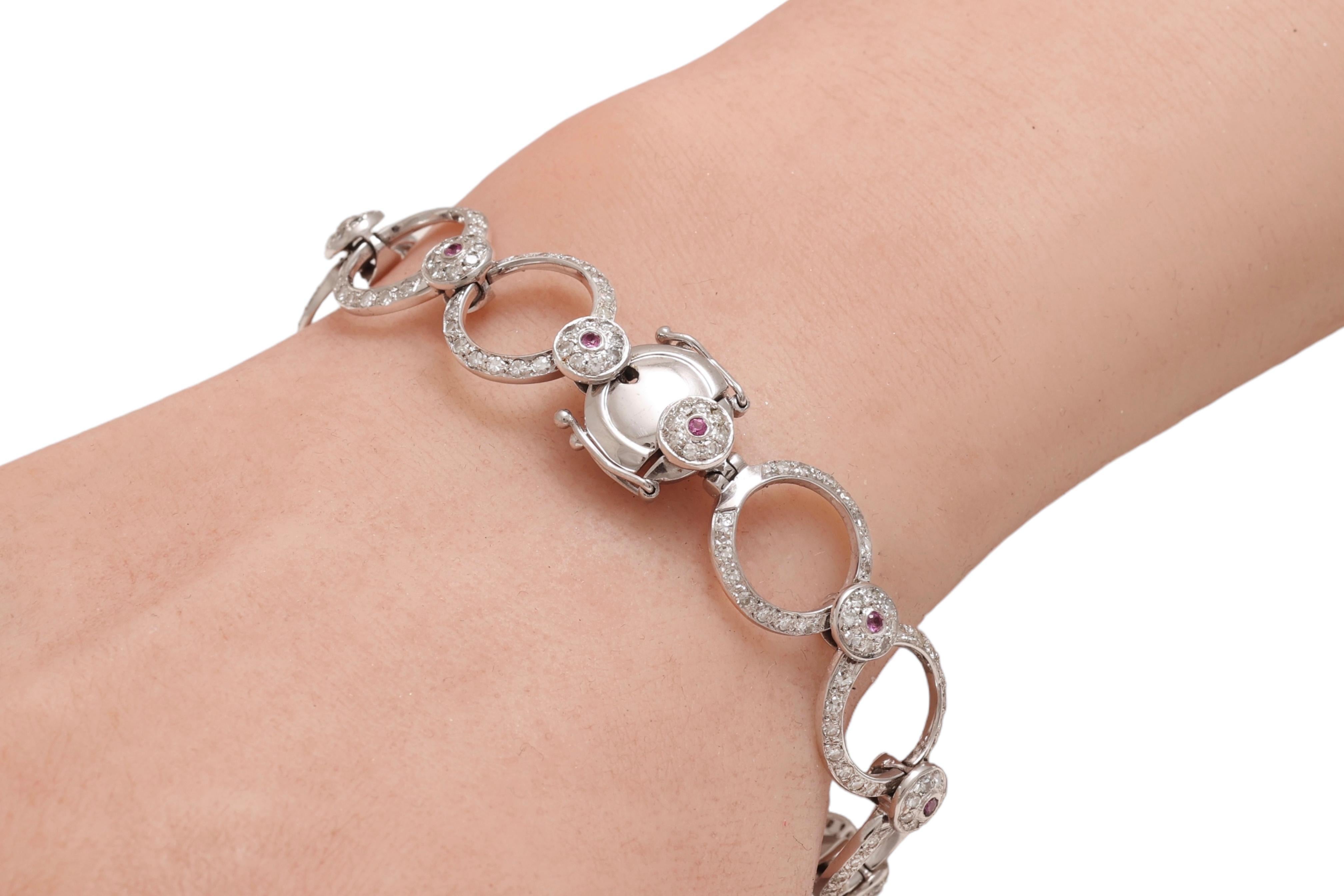 18 Kt White Gold Diamonds & Pink Sapphires Bracelet For Sale 6