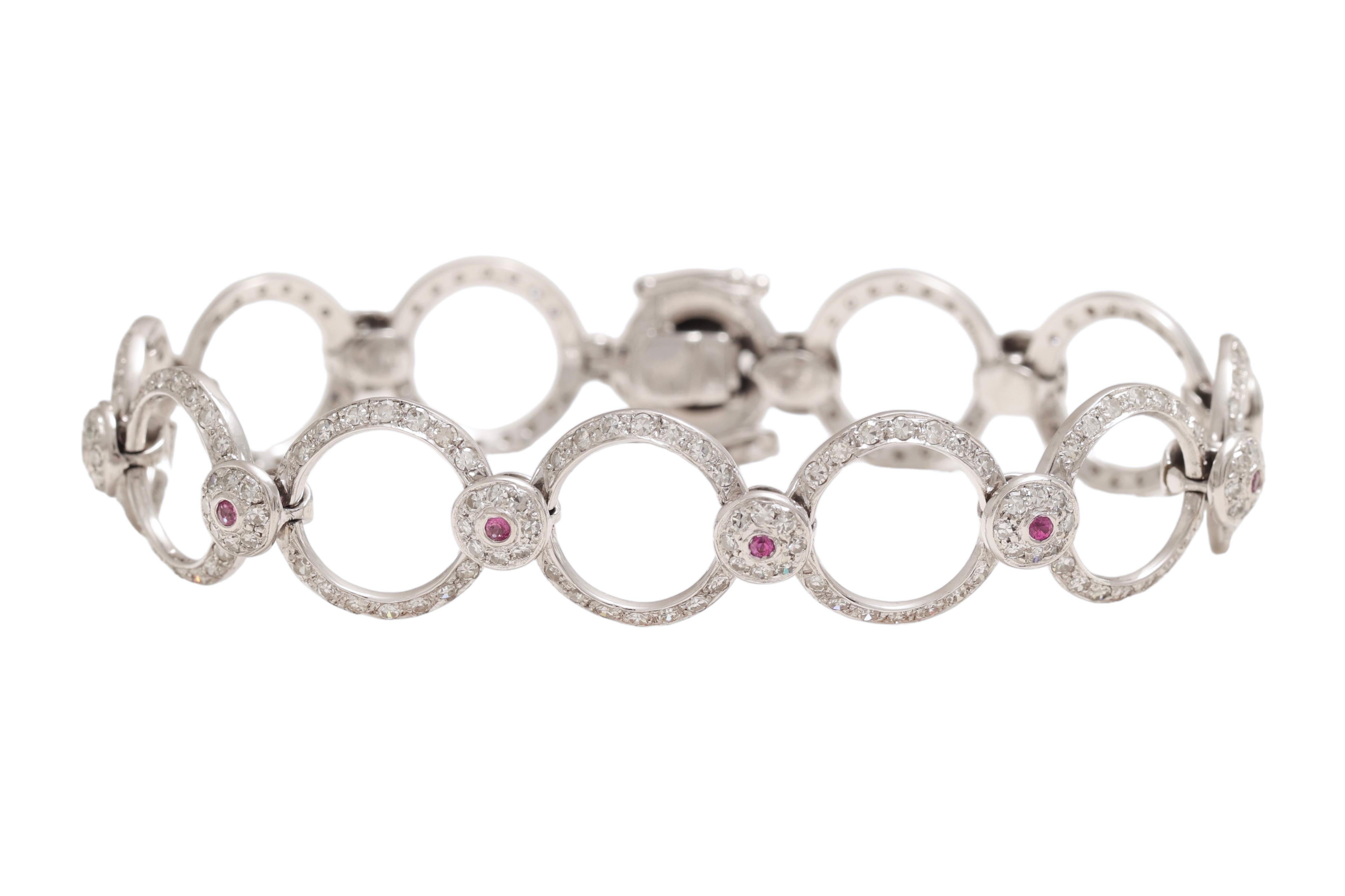 Artisan 18 Kt White Gold Diamonds & Pink Sapphires Bracelet For Sale