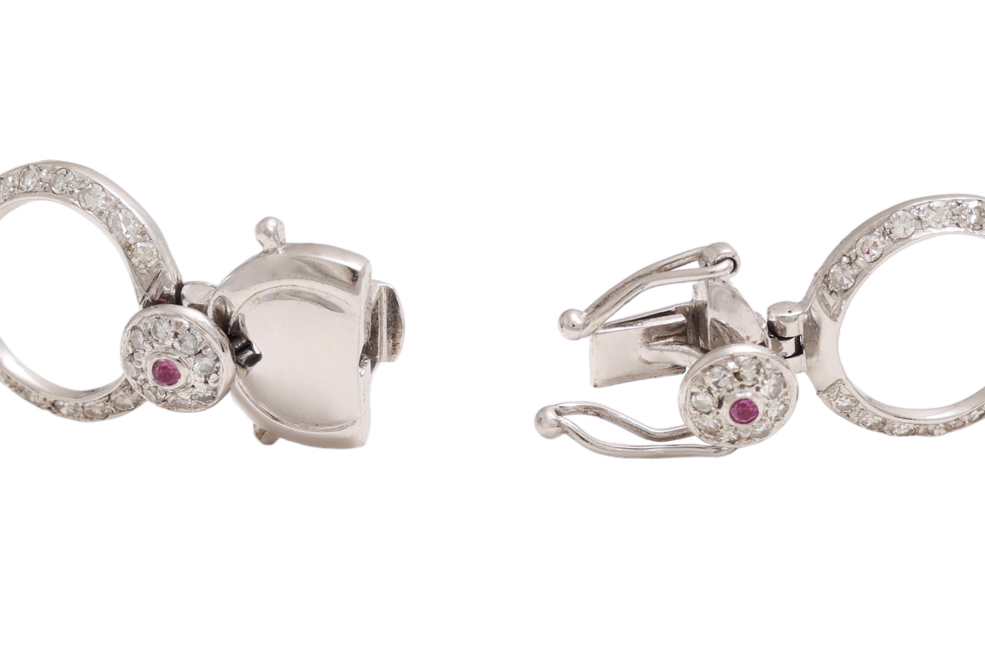 18 Kt White Gold Diamonds & Pink Sapphires Bracelet In New Condition For Sale In Antwerp, BE