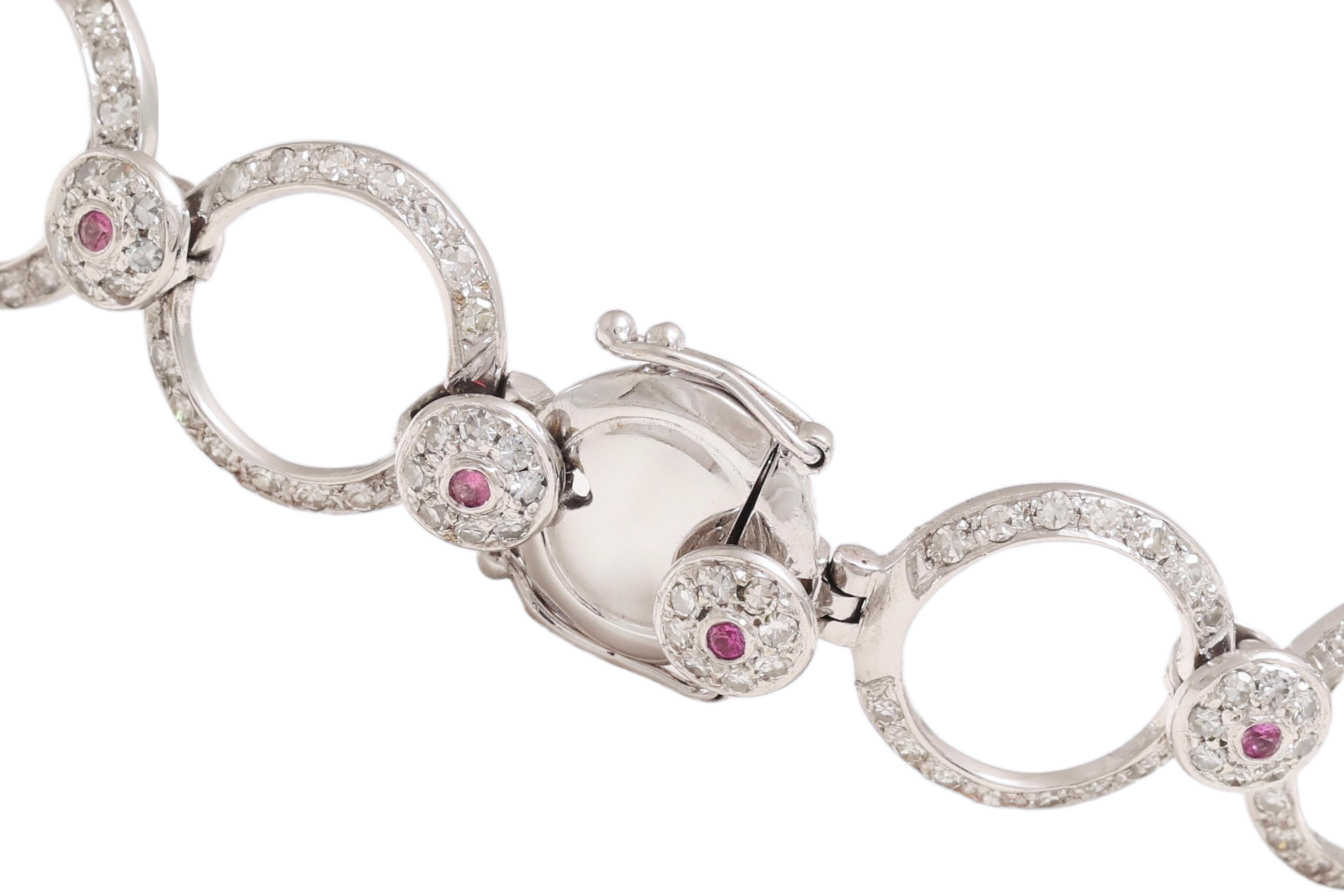 Women's or Men's 18 Kt White Gold Diamonds & Pink Sapphires Bracelet For Sale