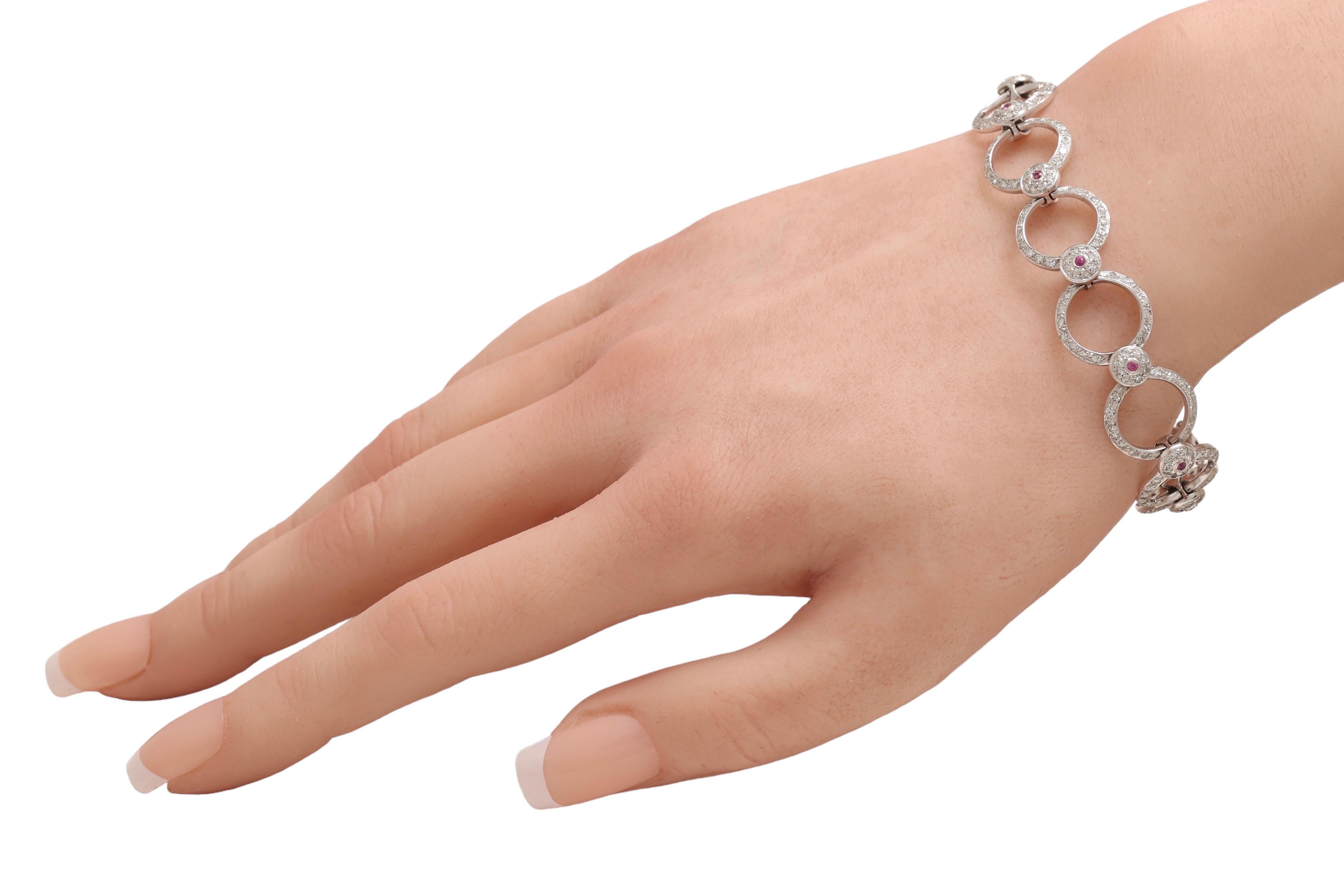 18 Kt White Gold Diamonds & Pink Sapphires Bracelet For Sale 2