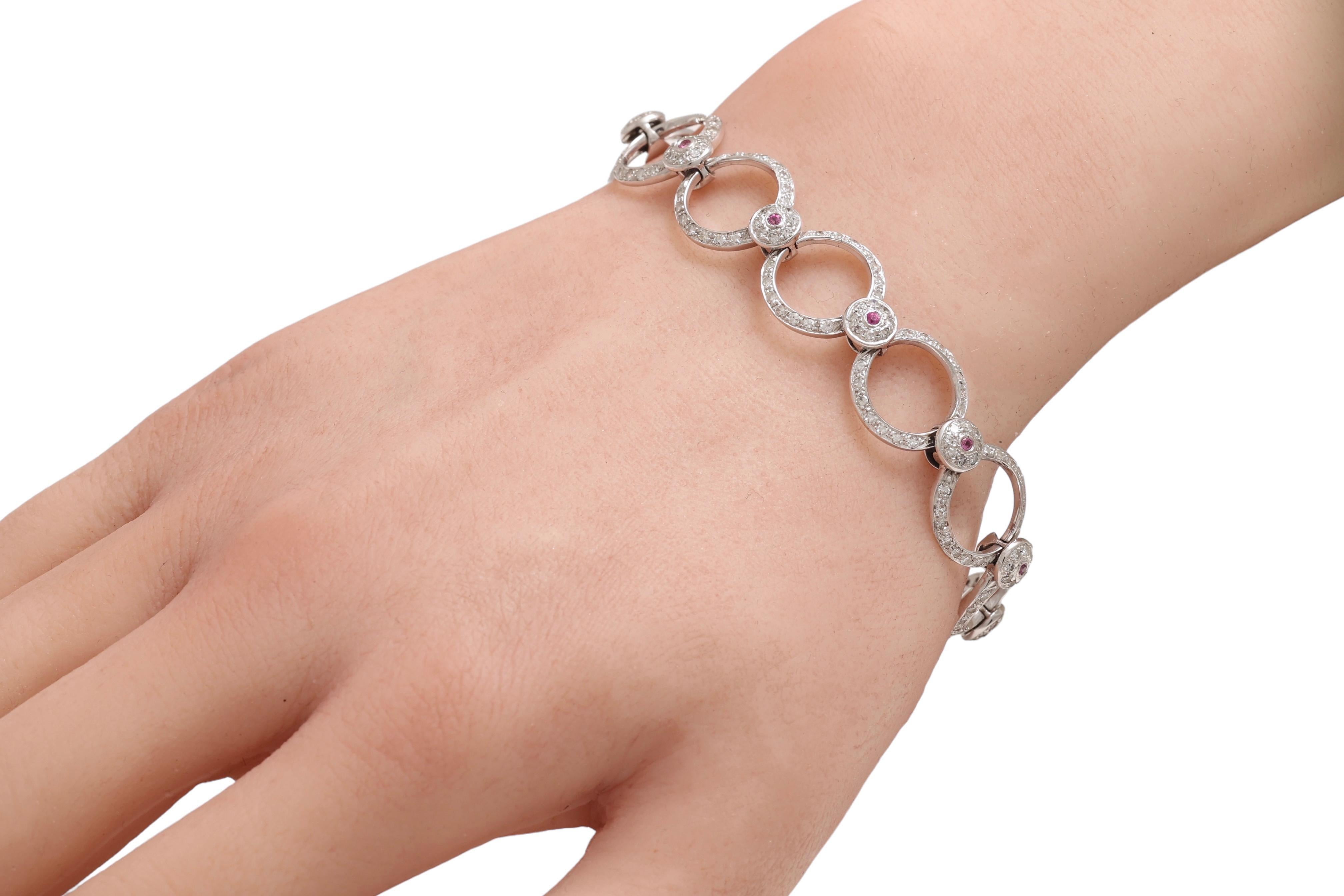 18 Kt White Gold Diamonds & Pink Sapphires Bracelet For Sale 3