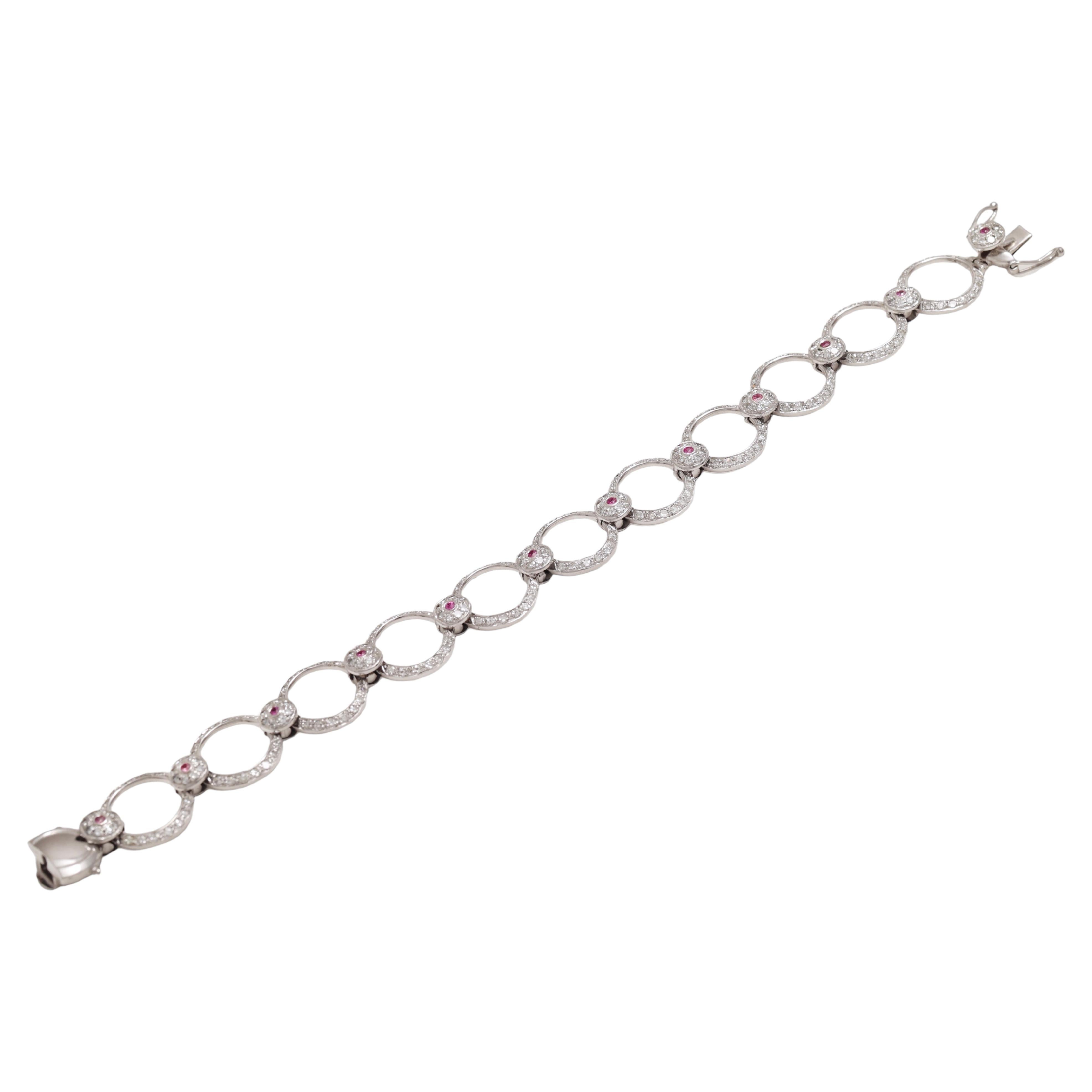 18 Kt White Gold Diamonds & Pink Sapphires Bracelet For Sale