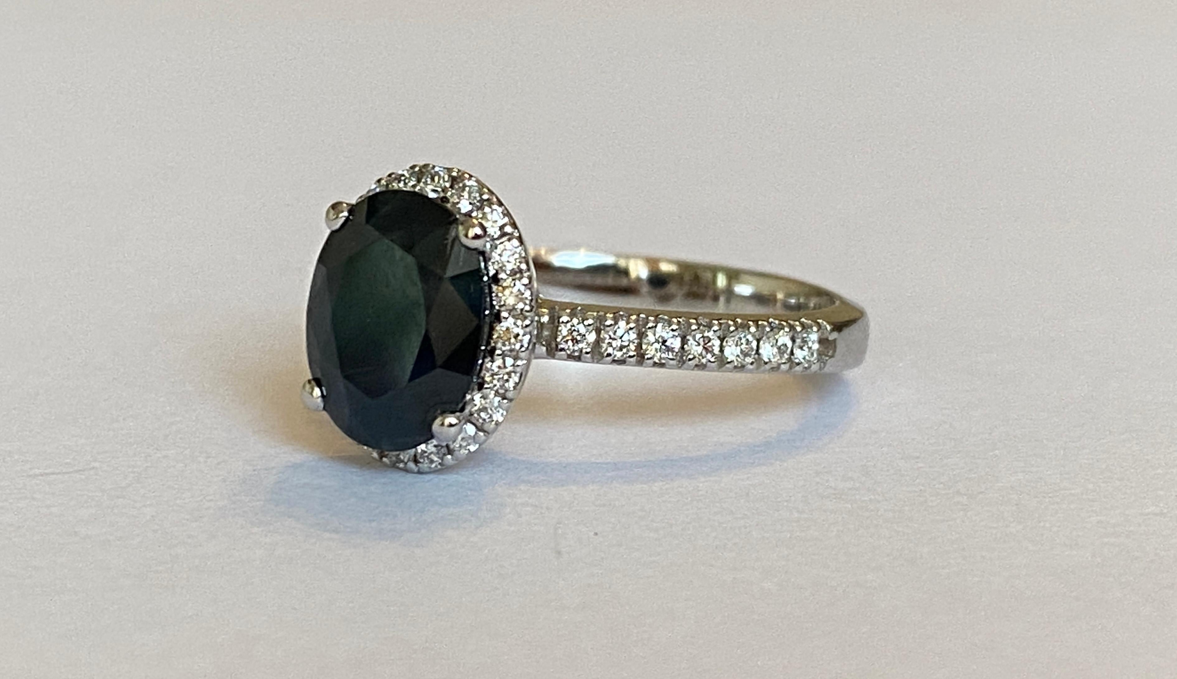 Oval Cut 18 Kt. White Gold Diana Cocktail Ring with 2.70 Carat Sapphire and Diamonds For Sale