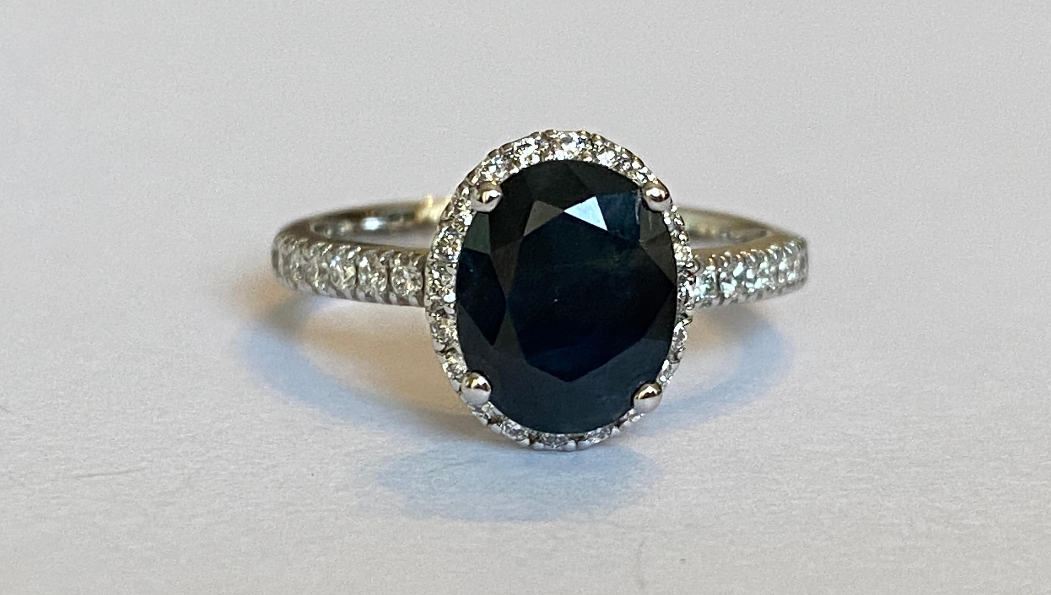 Women's 18 Kt. White Gold Diana Cocktail Ring with 2.70 Carat Sapphire and Diamonds For Sale