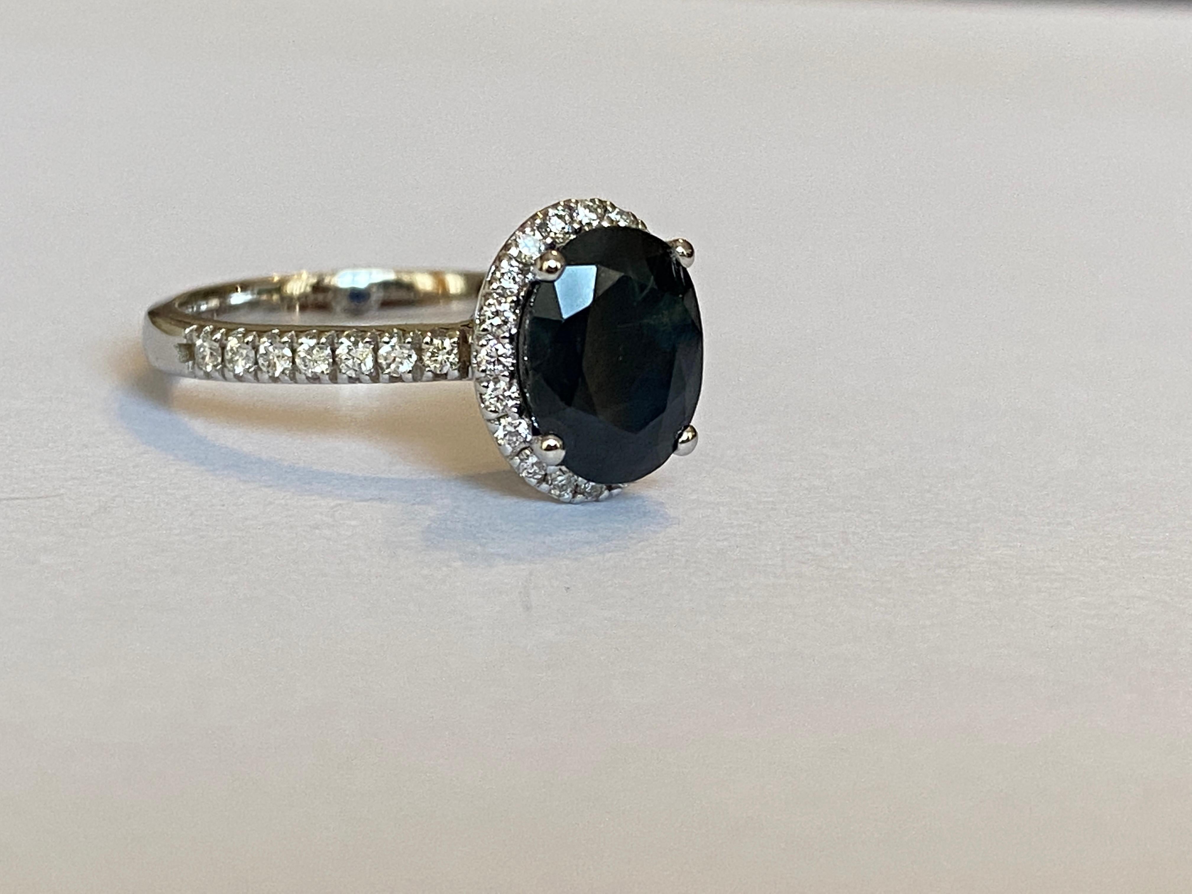 18 Kt. White Gold Diana Cocktail Ring with 2.70 Carat Sapphire and Diamonds For Sale 1