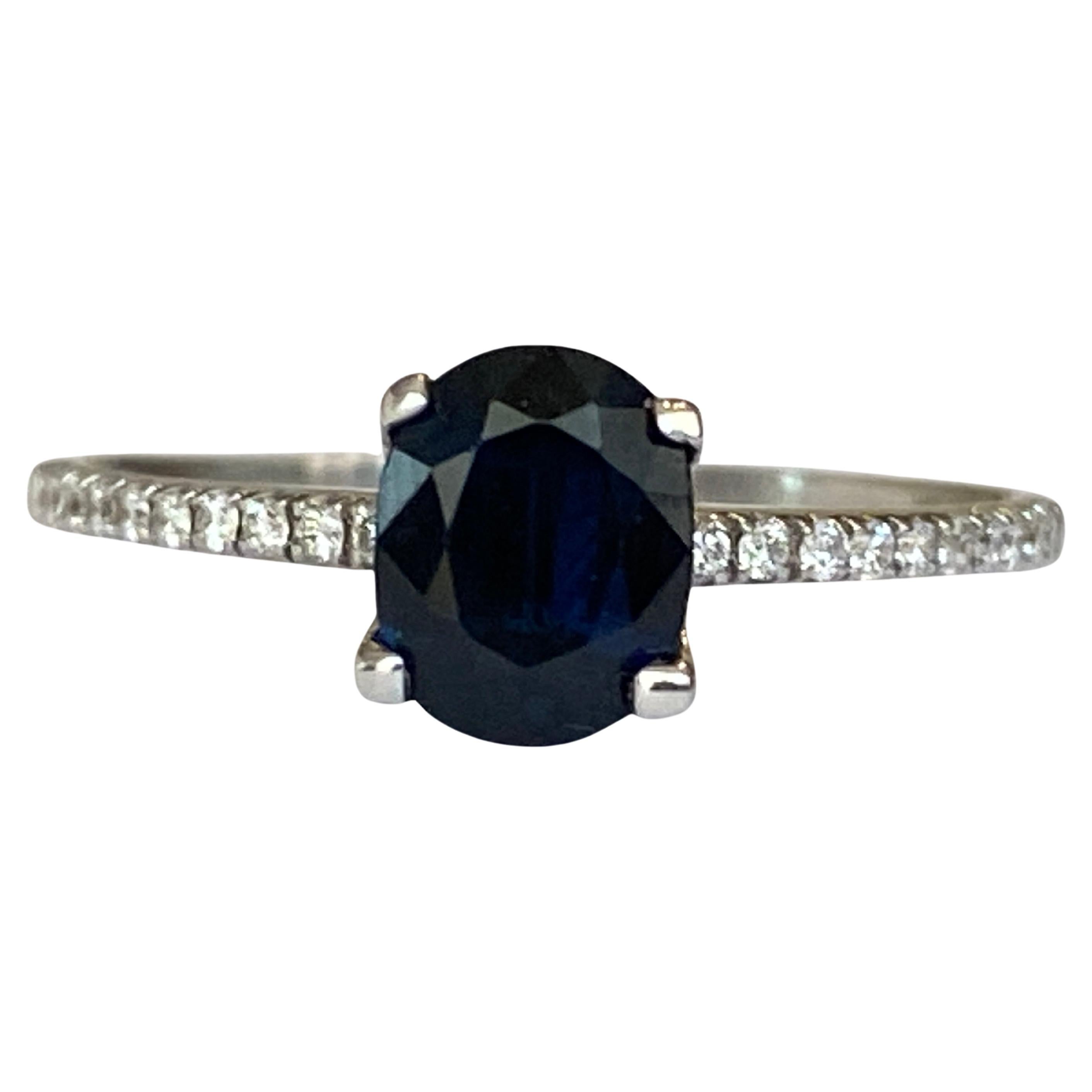 18 Kt. White Gold Diana Ring with 1.00 Carat Sapphire and Diamonds