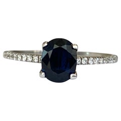 18 Kt. White Gold Diana Ring with 1.00 Carat Sapphire and Diamonds