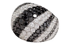 18 Kt White Gold Dome Full Pavé Diamond Ring, Black & White Diamonds