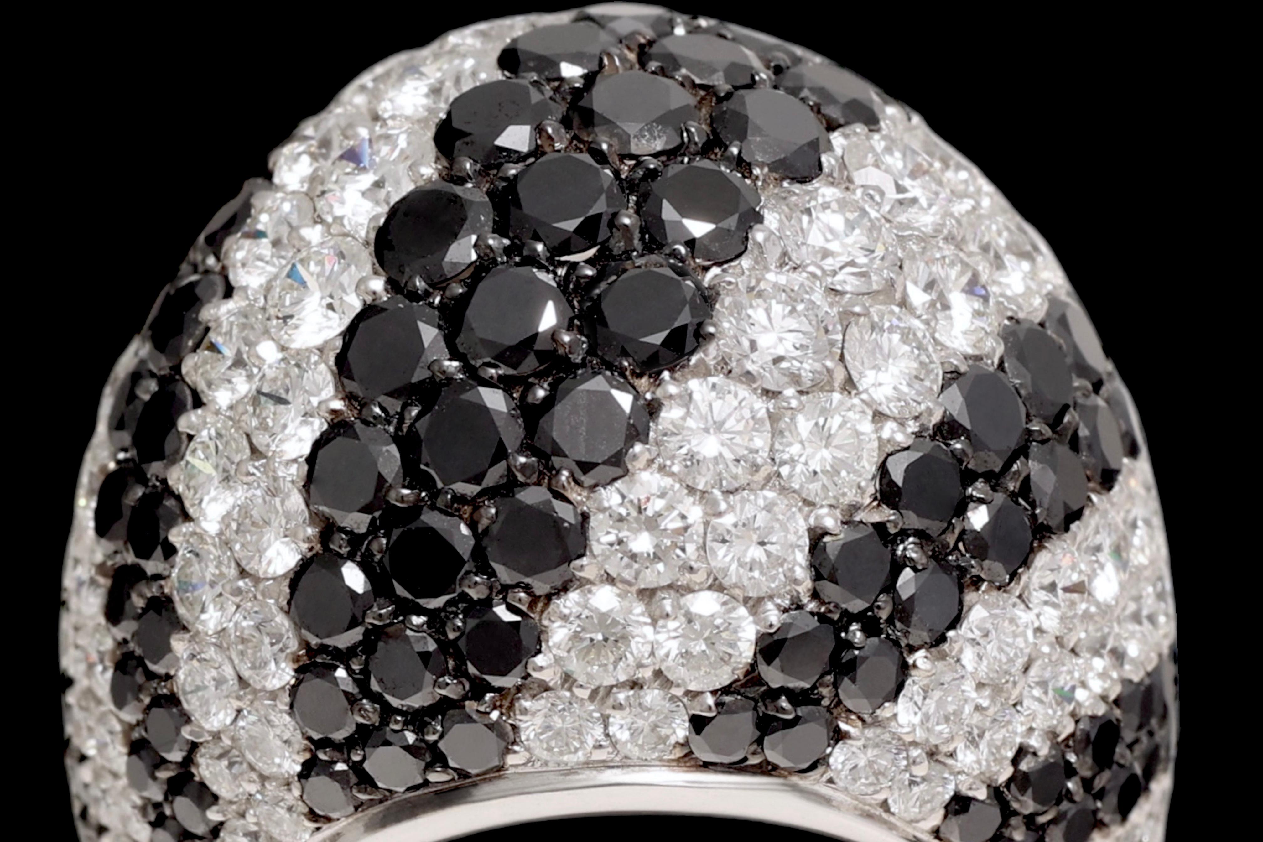 18 Kt White Gold Dome Full Pavé Diamond Ring, Black & White Diamonds For Sale 3