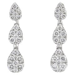 18kt White Gold Drop Natural Diamond Pear Shape Cluster Dangler Earring