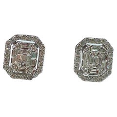18 Kt White Gold Earrings, Brilliant Cut and Baguette Cut Diamonds