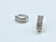 18 Kt White Gold Earrings, Brilliant Cut and Baguette Cut Diamonds, Made in Italy