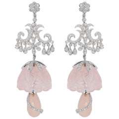 18 kt. White Gold Earrings w/ 32.30 ct Quartz & Natural Diamonds AIG Certificate